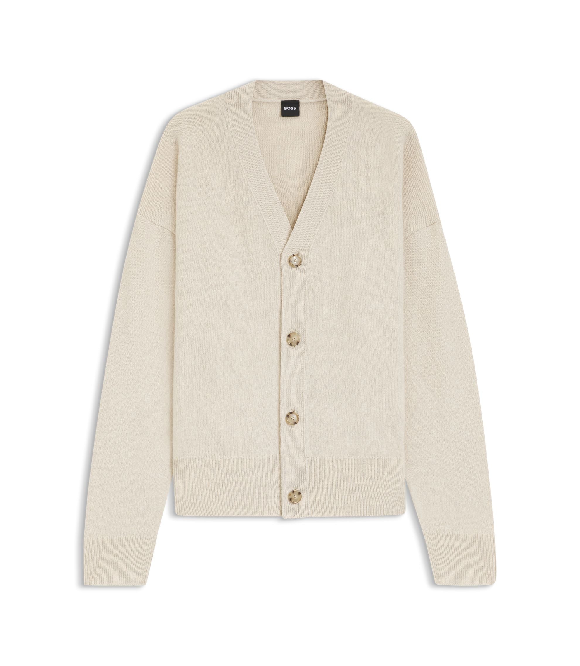Boss Virgin Wool Cardigan In A Relaxed Fit White