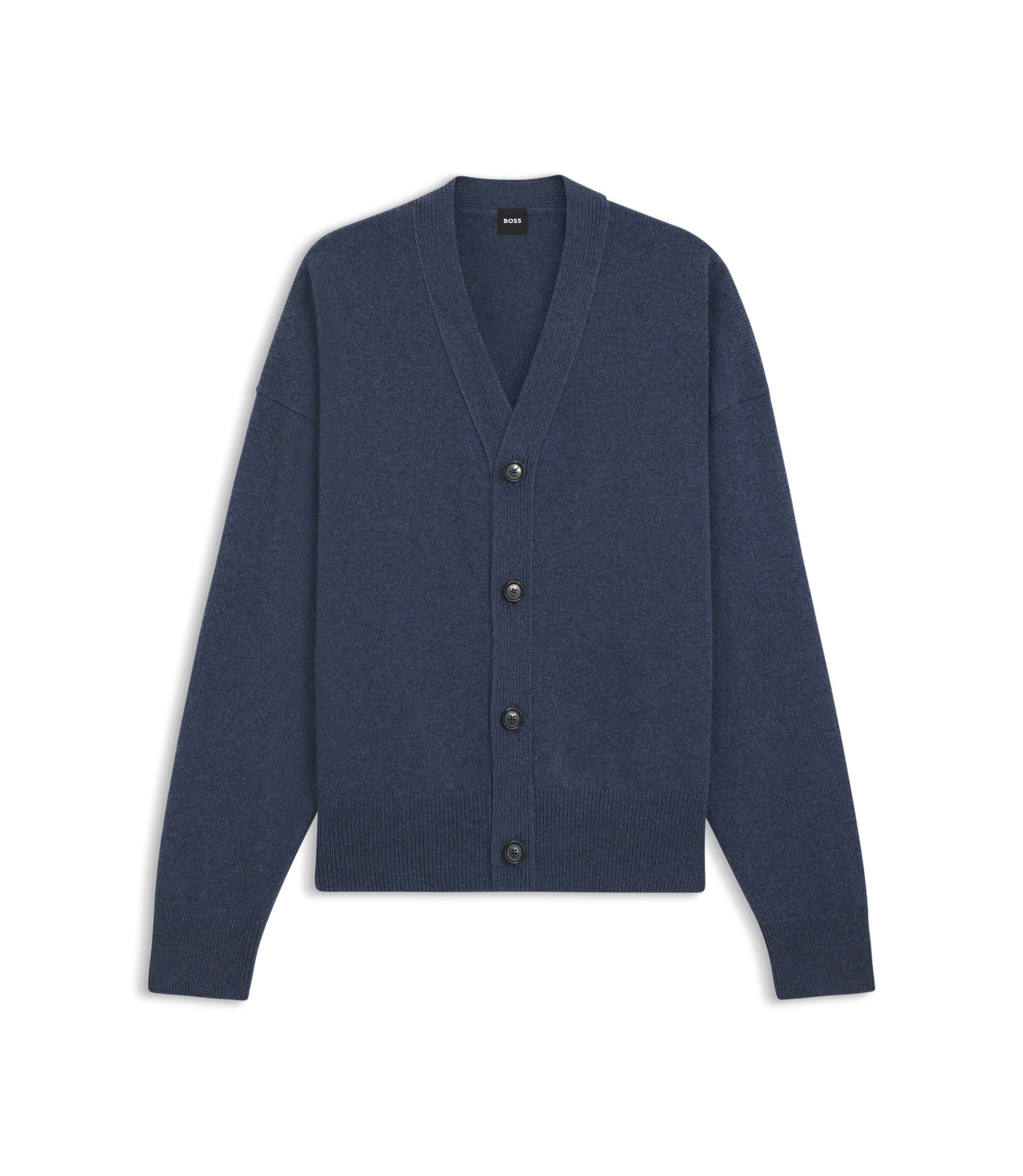 Boss Virgin Wool Cardigan In A Relaxed Fit Light Blue