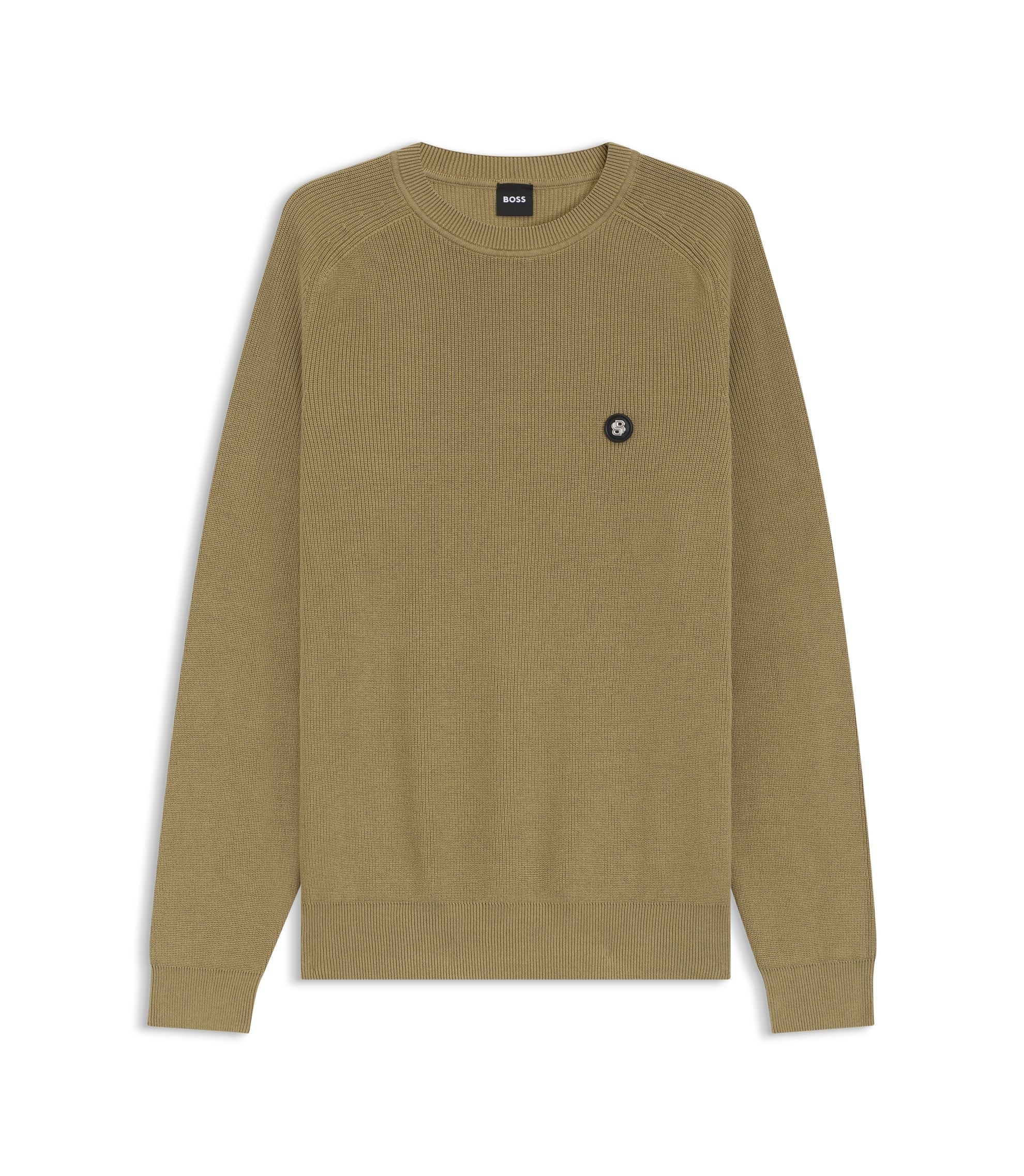 Boss Cotton Sweater With Double B Monogram Khaki