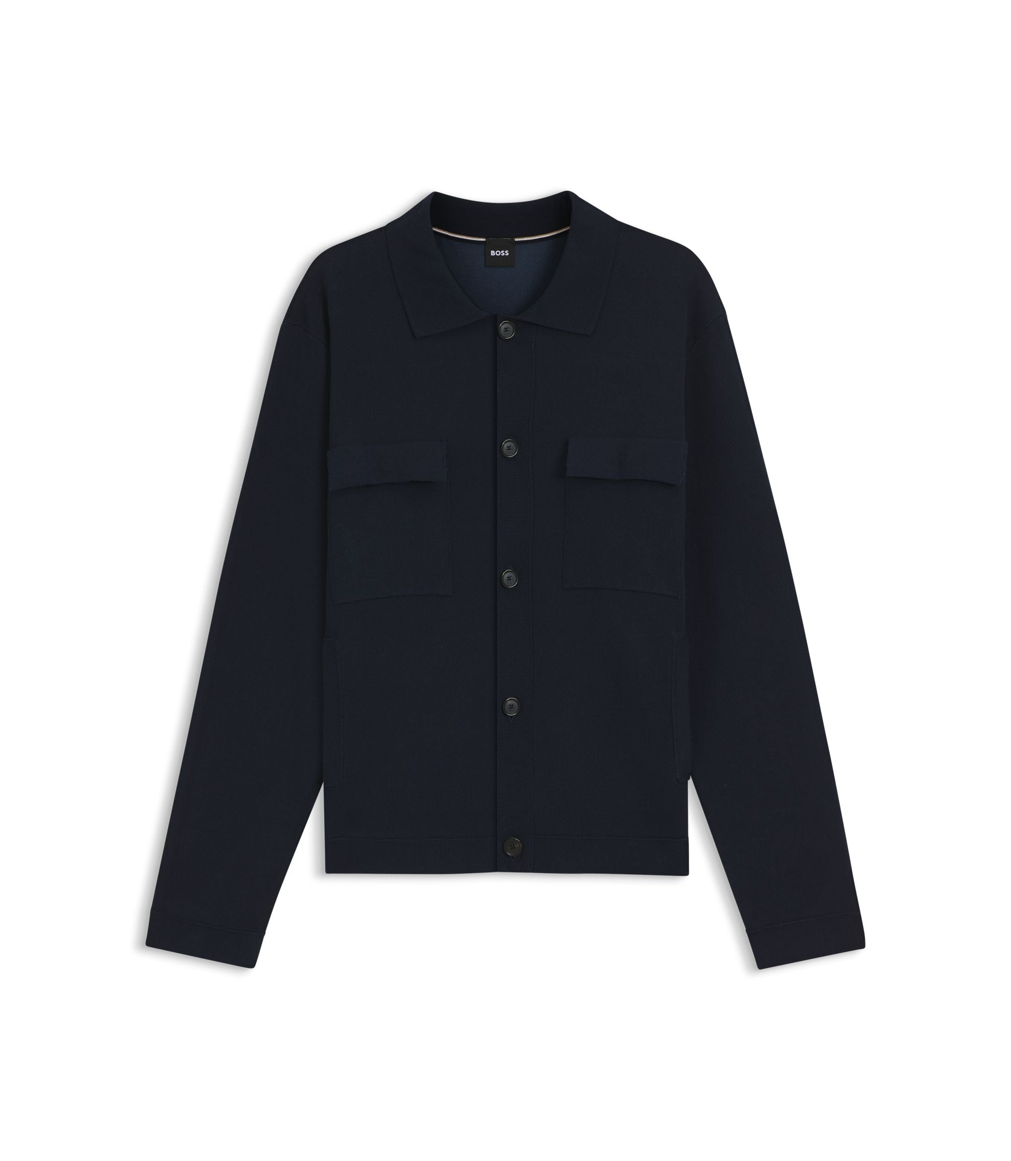 Boss Regular Fit Overshirt In Cotton Dark Blue