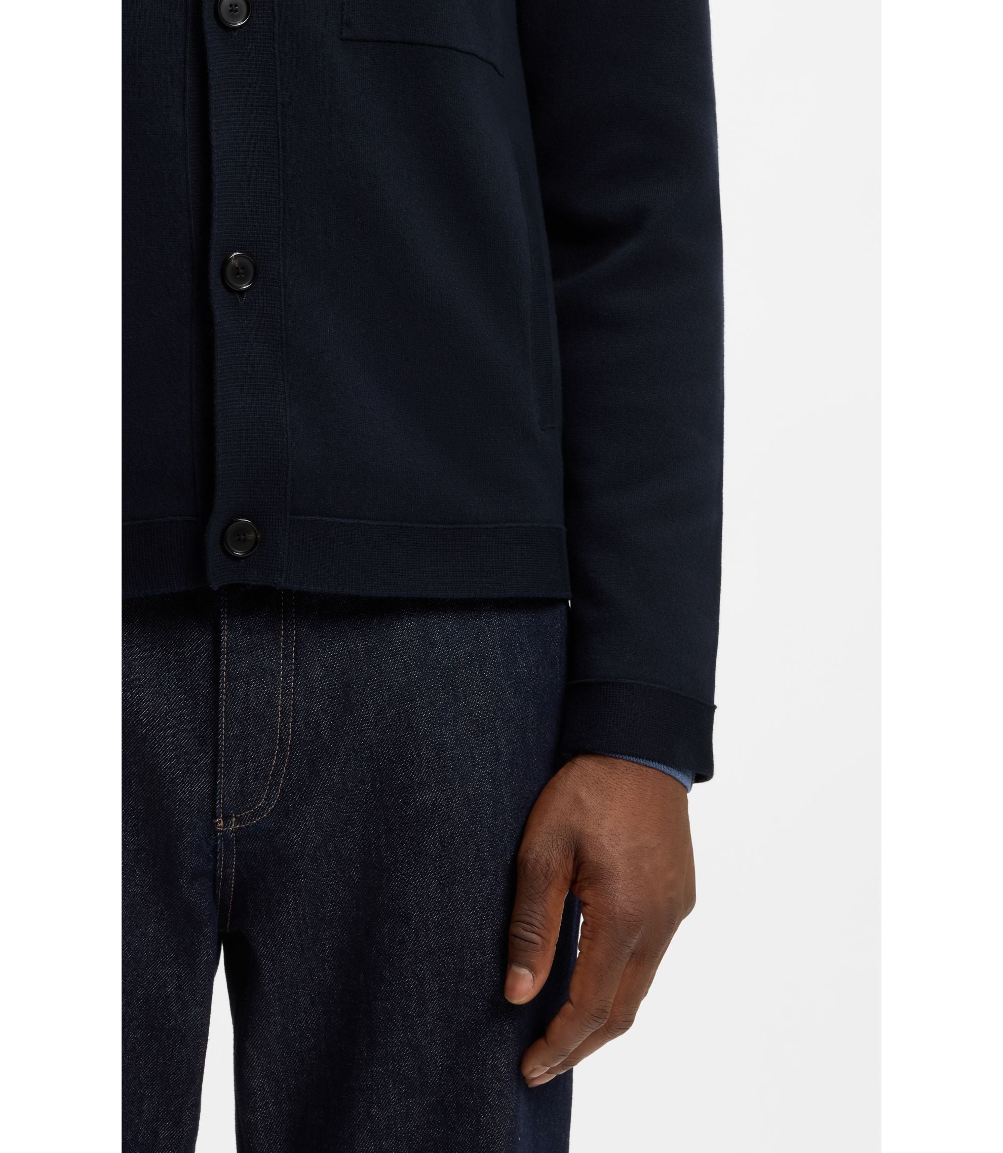 Boss Regular Fit Overshirt In Cotton Dark Blue