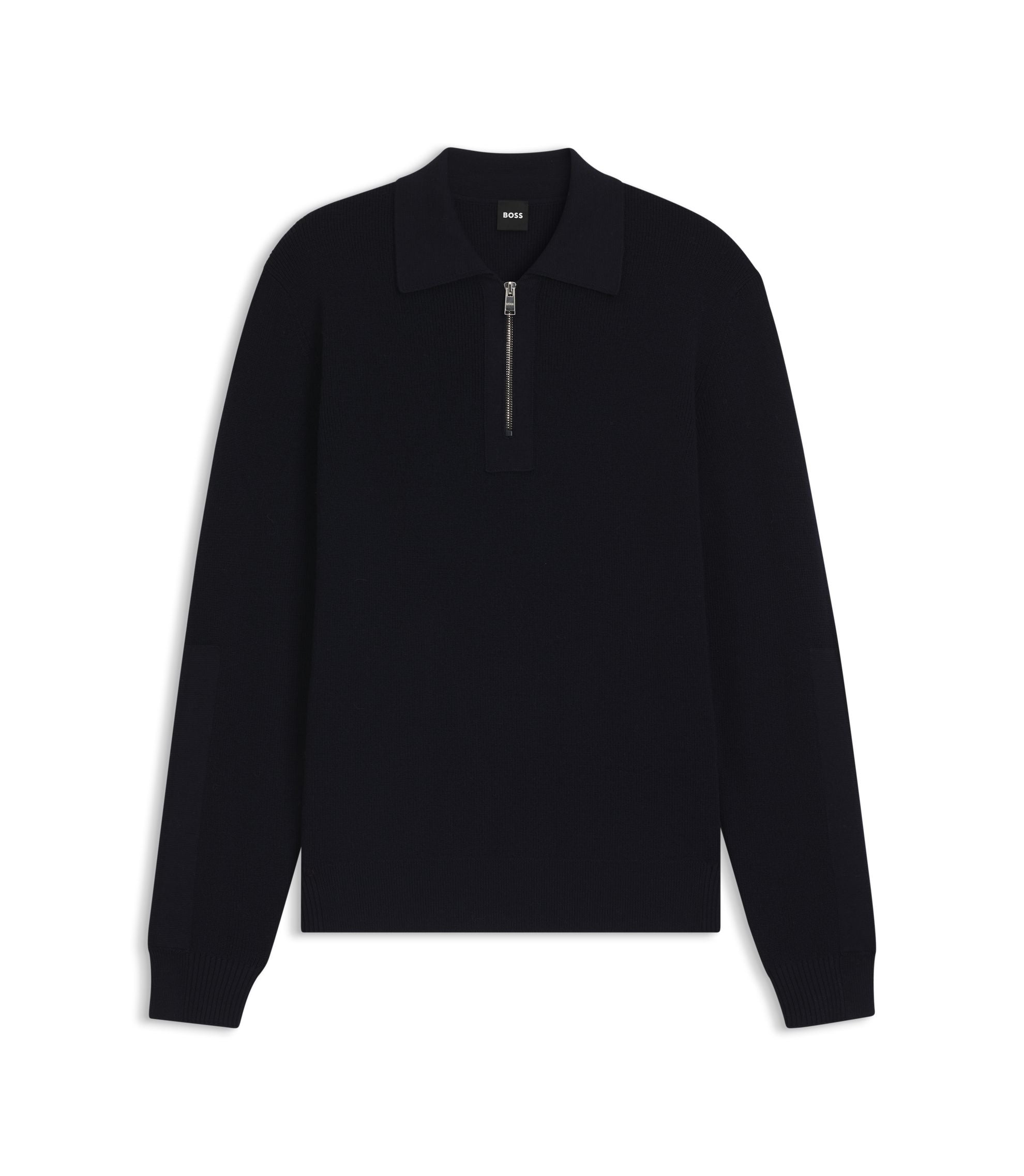 Boss Zip Collar Sweater In Virgin Wool Dark Blue