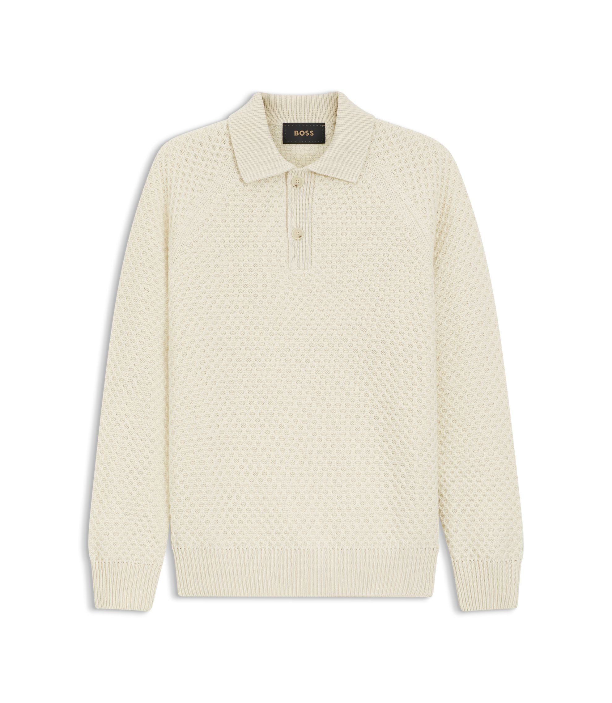 Boss Polo Collar Sweater In Cashmere White
