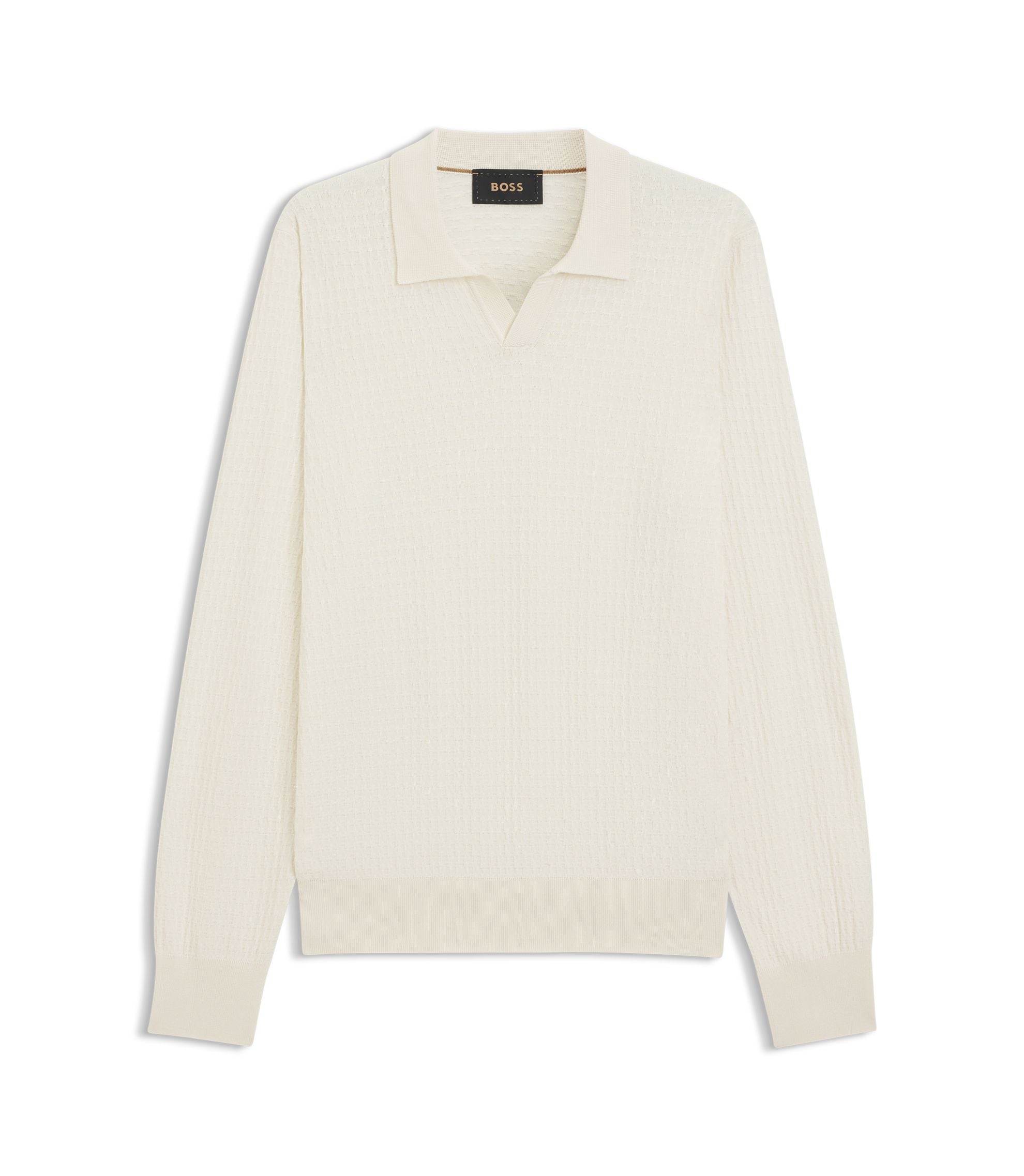 Boss Knitted Silk Sweater With Johnny Collar White