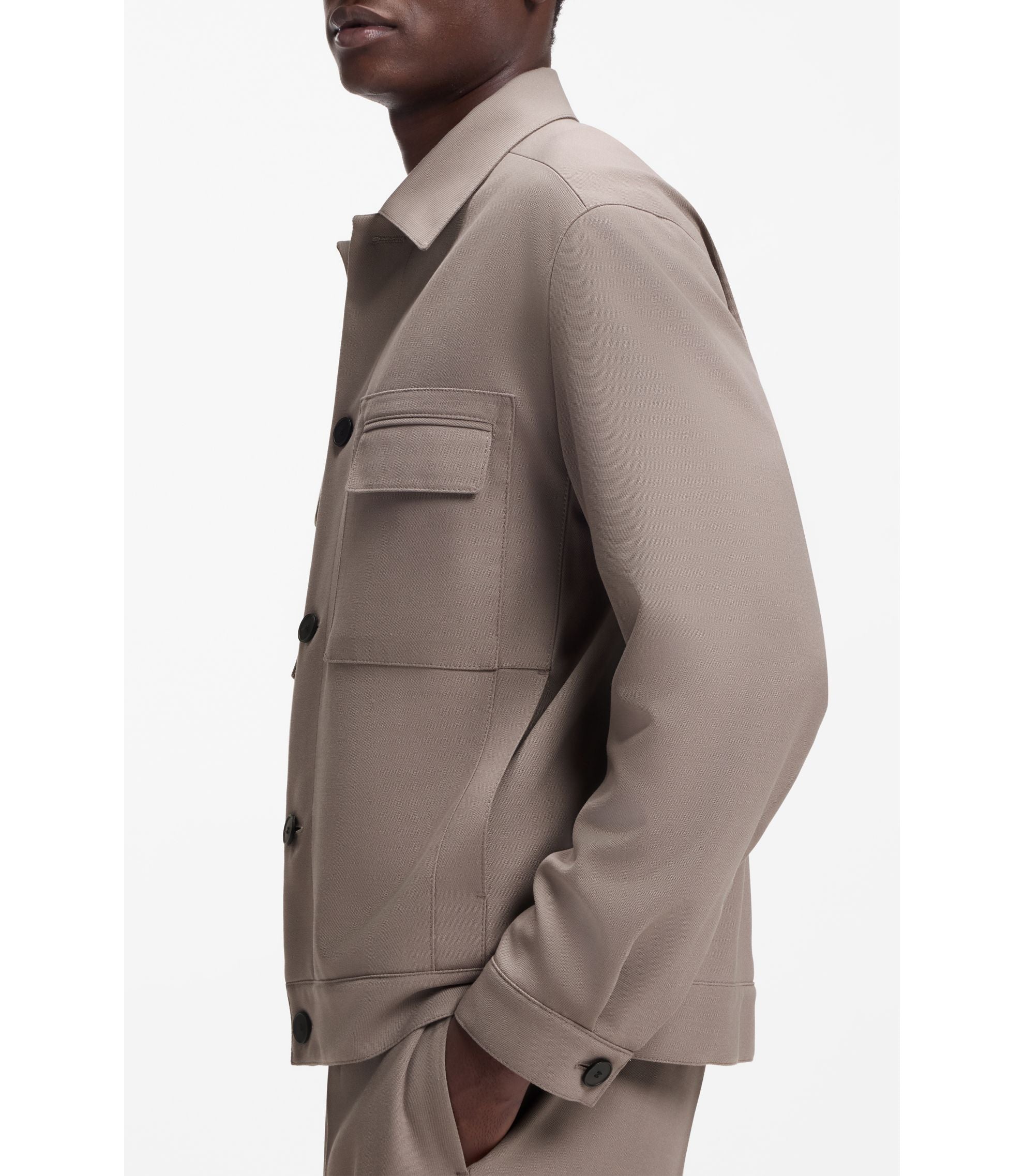 Hugo Slim Fit Jacket In Wrinkle Resistant Twill Light Brown