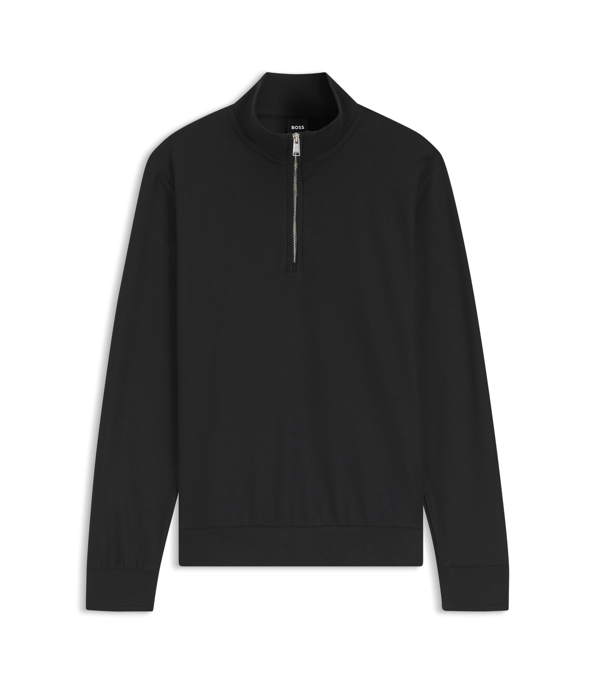 Boss Quarter Zip Sweatshirt In A Cotton Blend Black