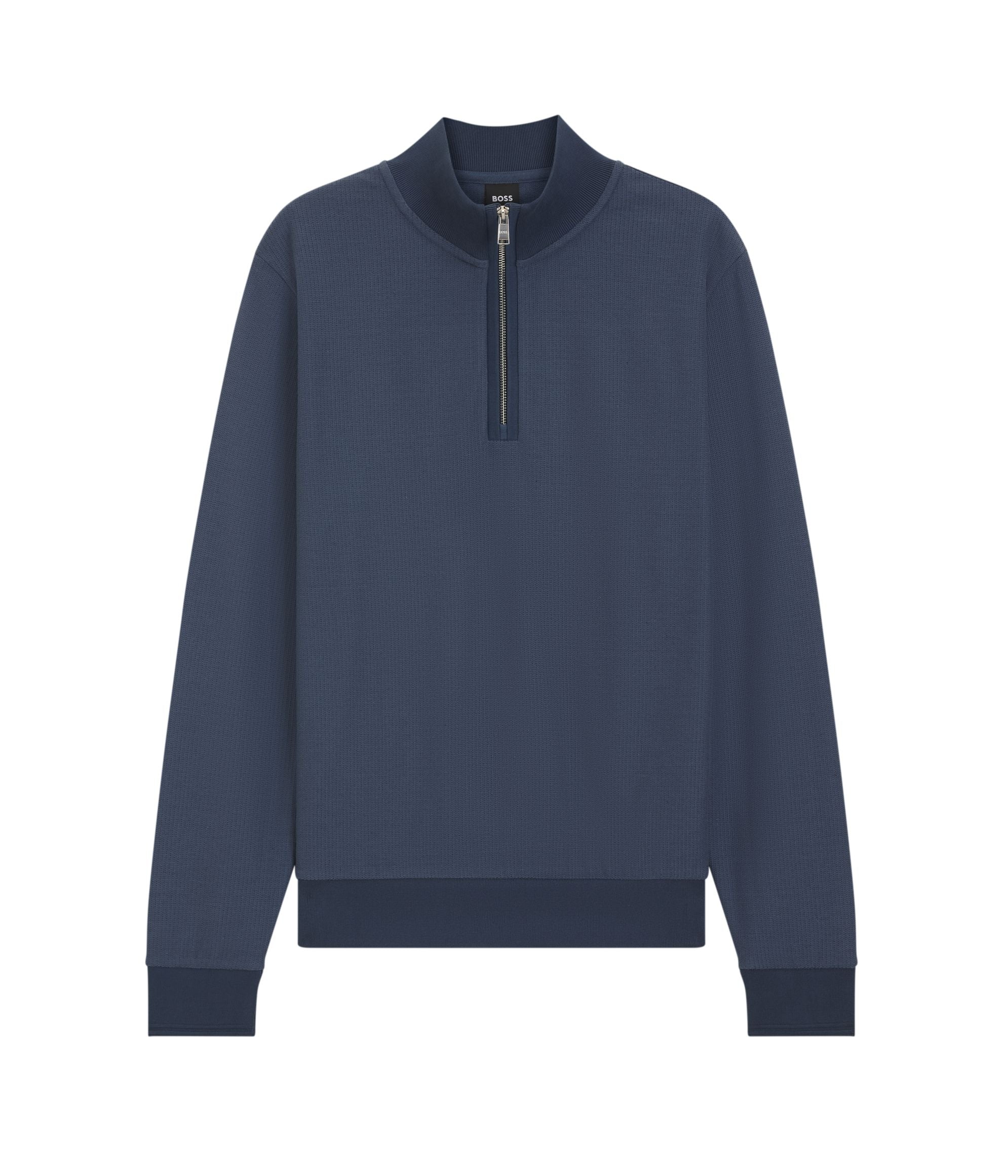 Boss Quarter Zip Sweatshirt In A Cotton Blend Light Blue