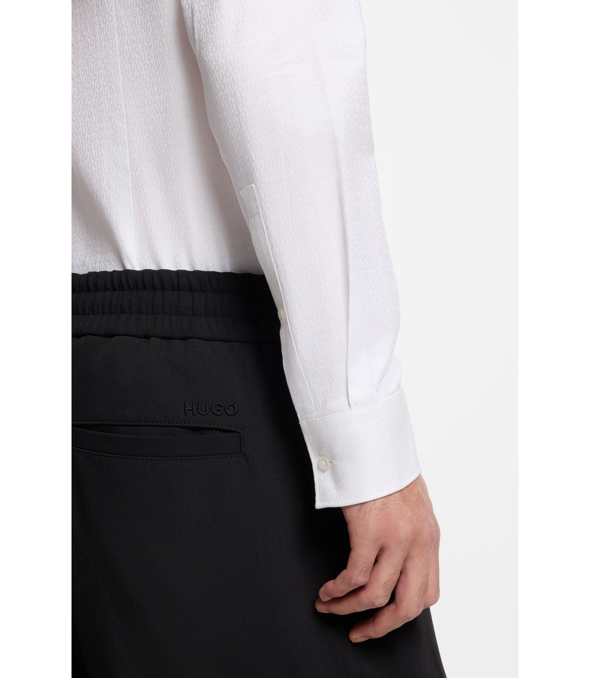Hugo Slim Fit Shirt With Logo Jacquard White