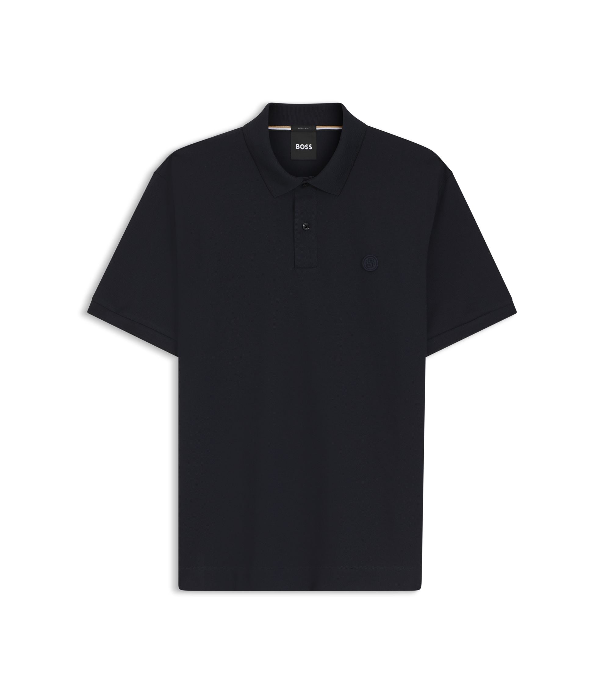 Boss Cotton Piqu Polo Shirt With Double B Monogram Dark Blue