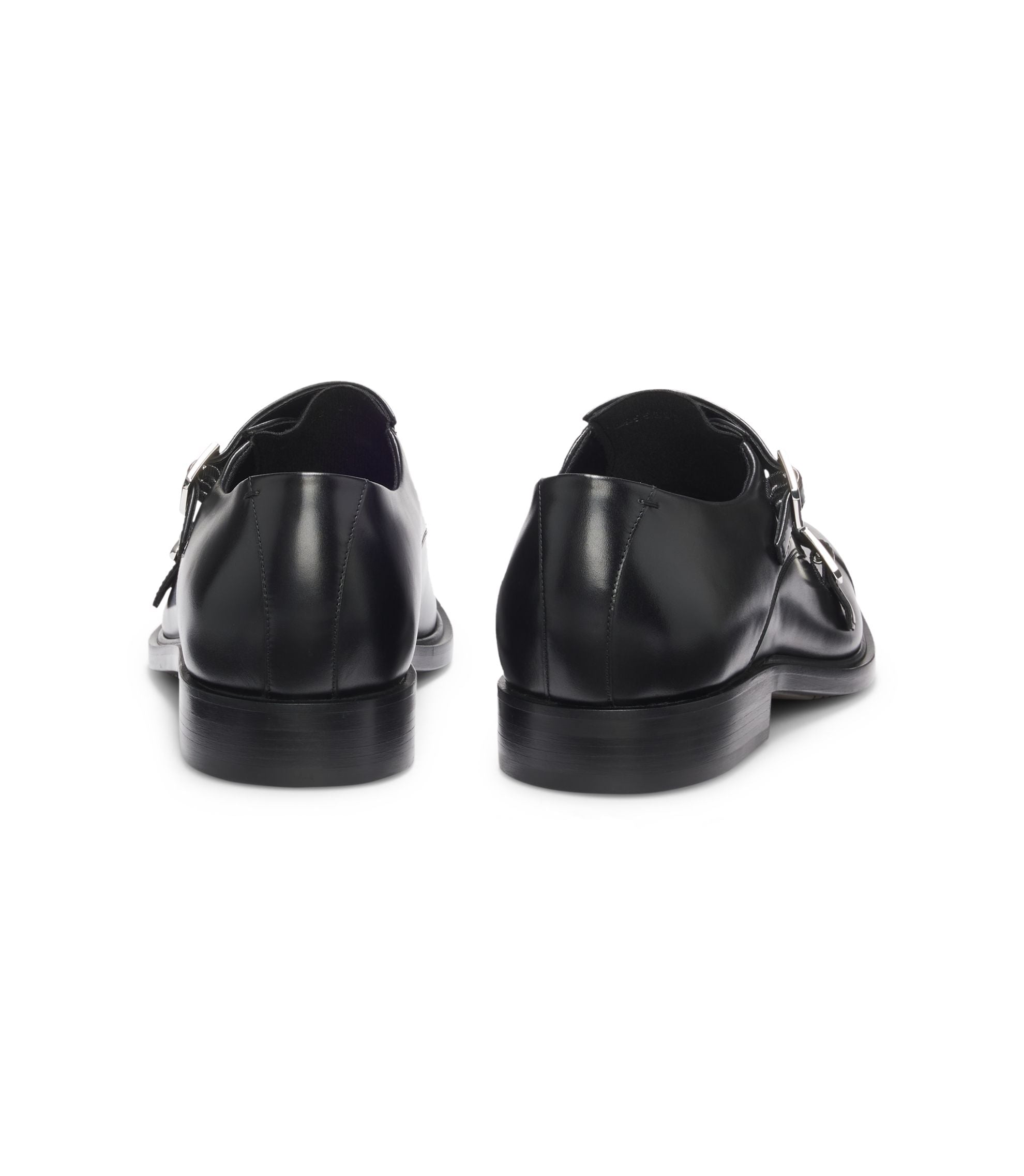 Boss Double Strap Monk Shoes In Leather Black Black