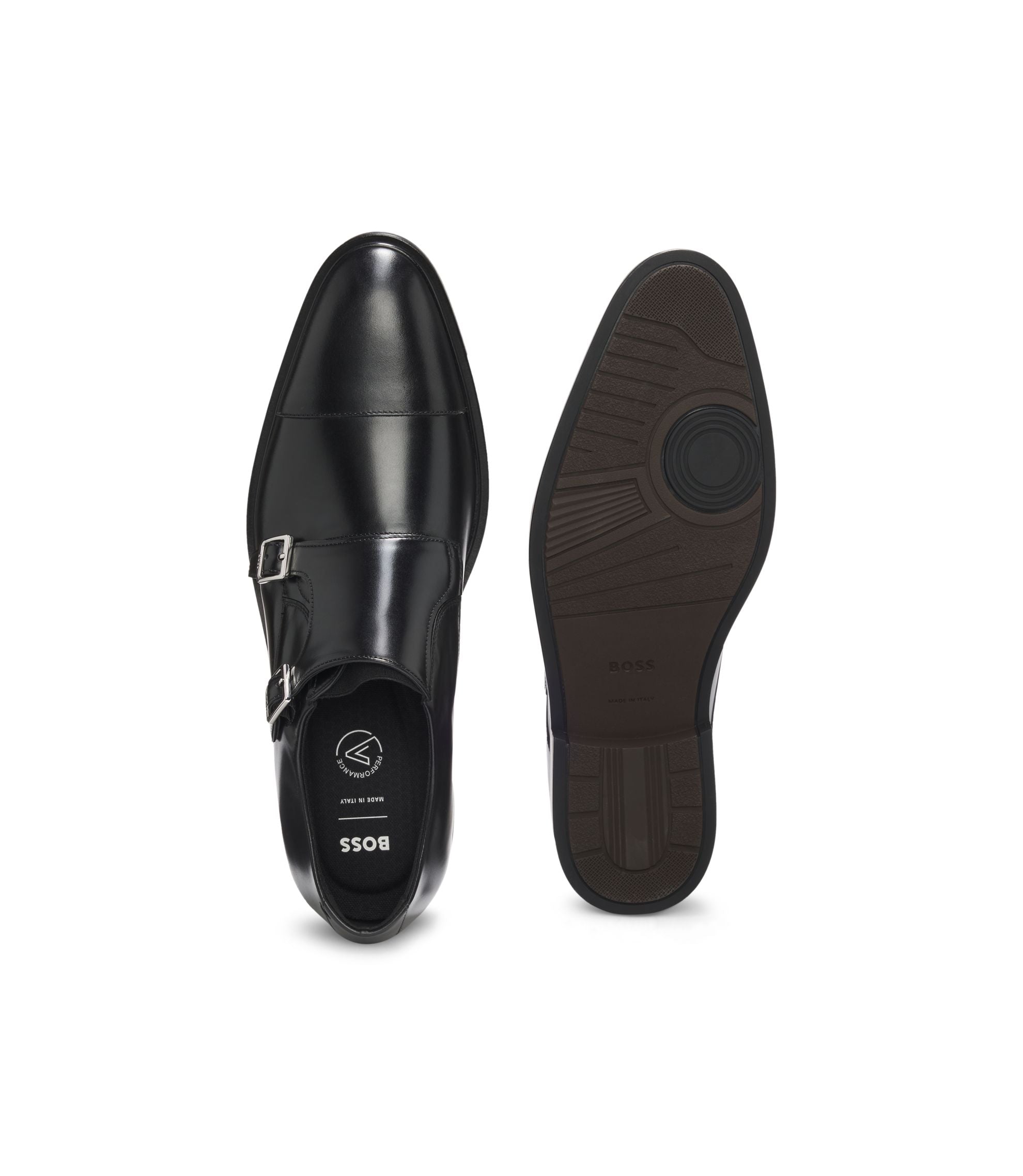 Boss Double Strap Monk Shoes In Leather Black Black