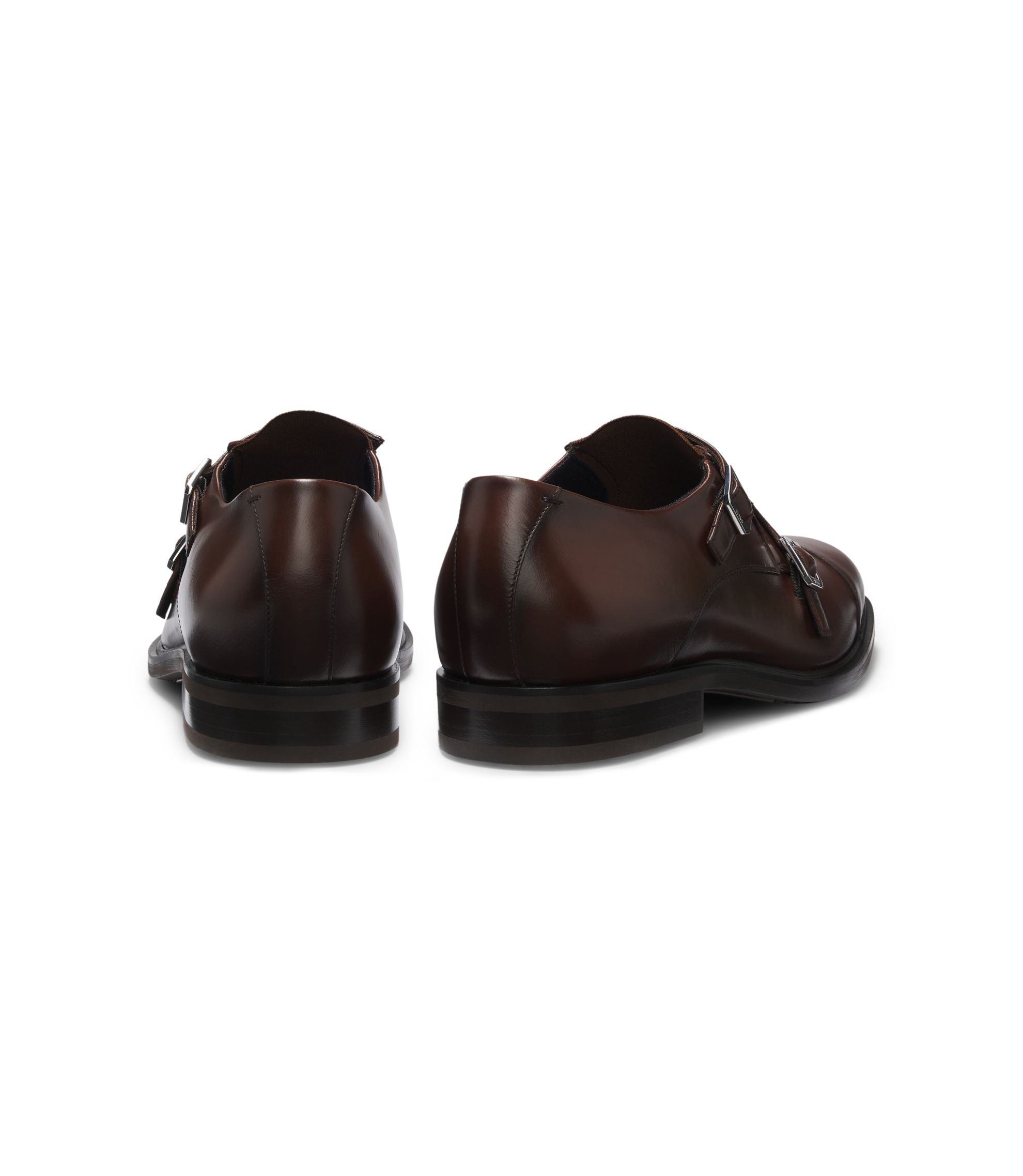 Boss Double Strap Monk Shoes In Leather Brown Brown