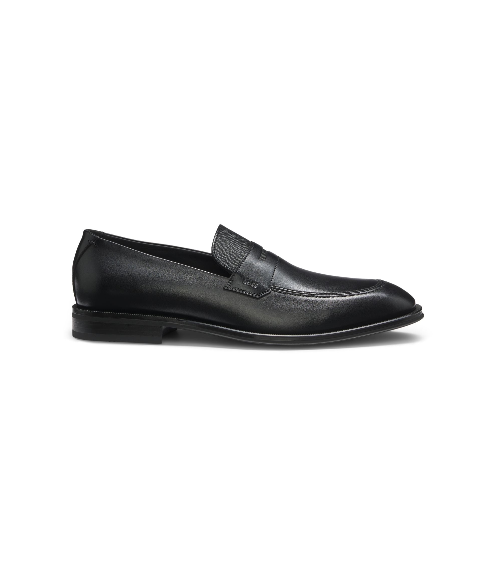 Boss Textured Tongue Loafers In Leather Black Black