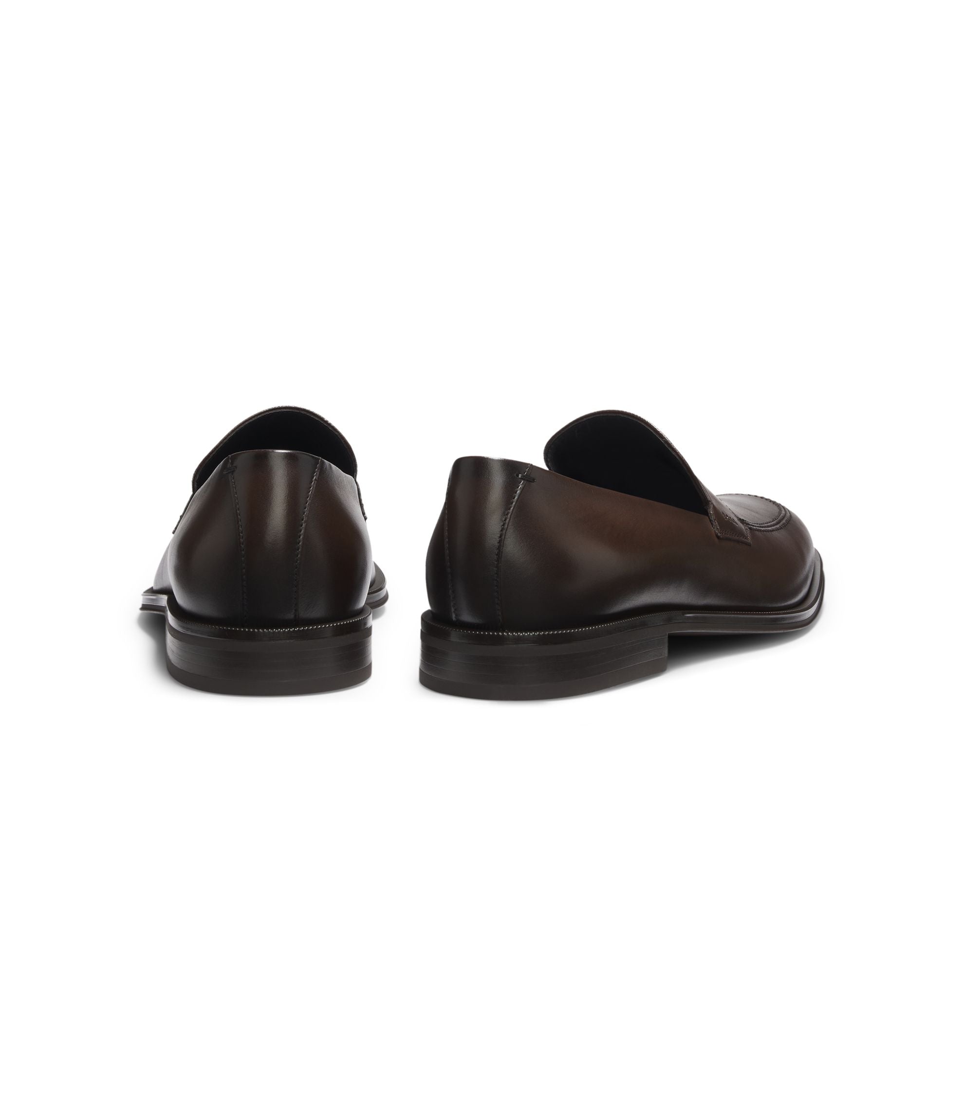 Boss Textured Tongue Loafers In Leather Dark Brown Dark Brown