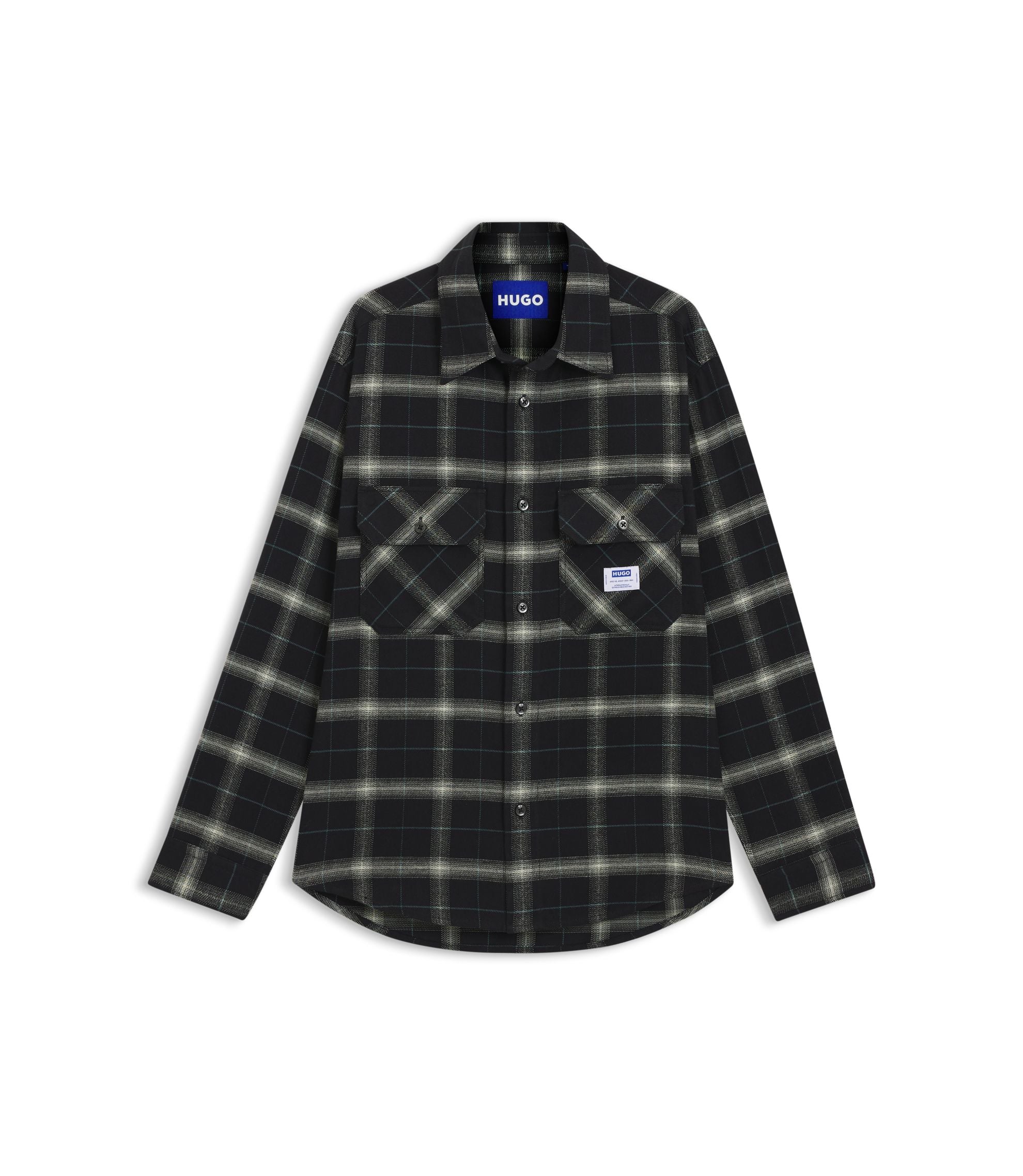 Hugo Checked Oversized Fit Overshirt In Cotton Twill Black