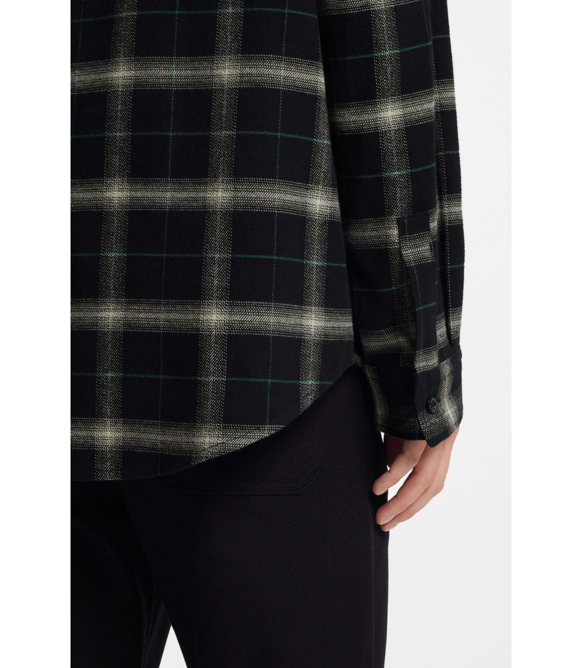 Hugo Checked Oversized Fit Overshirt In Cotton Twill Black