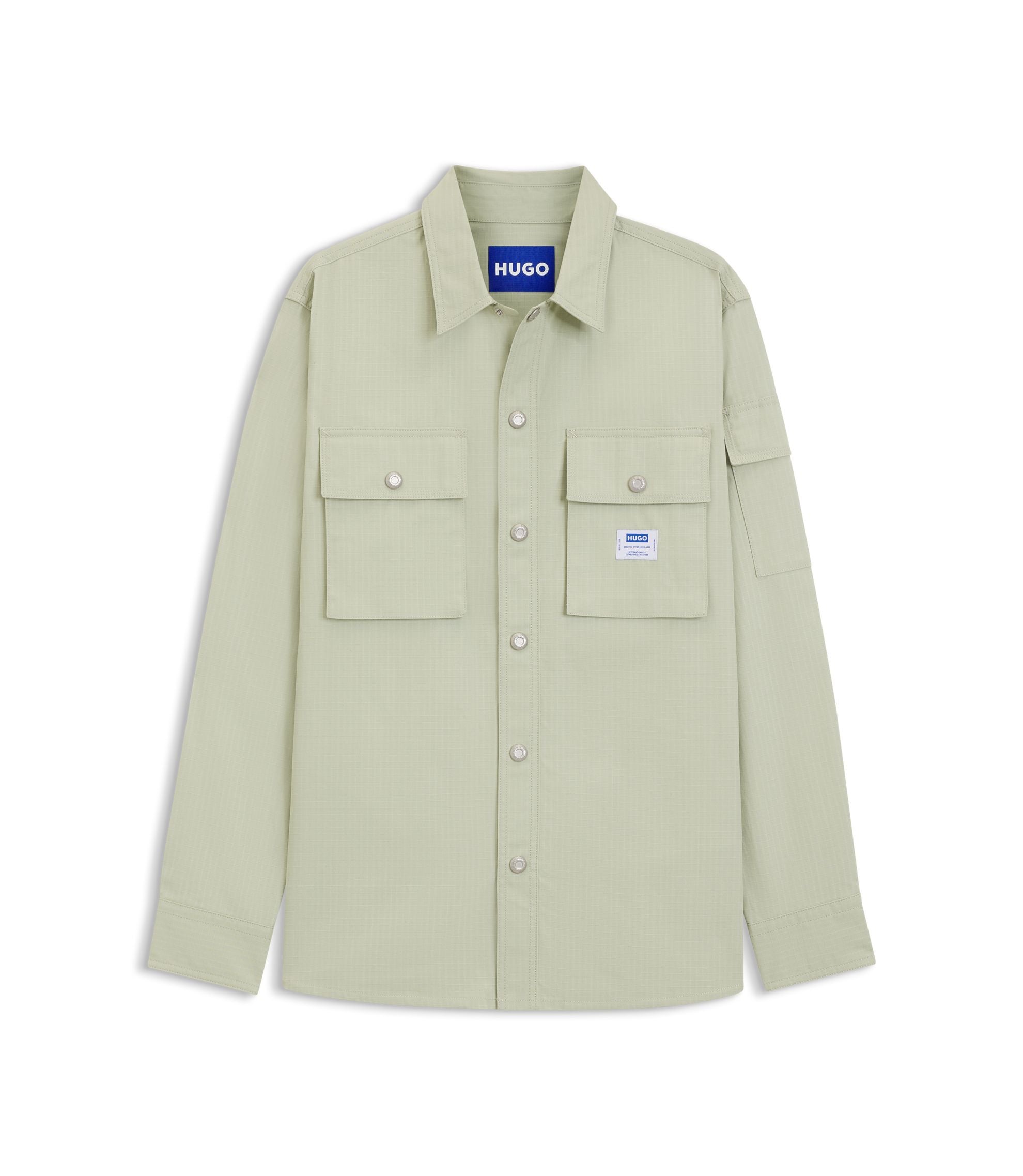 Hugo Relaxed Fit Shirt In Cotton Ripstop Light Green
