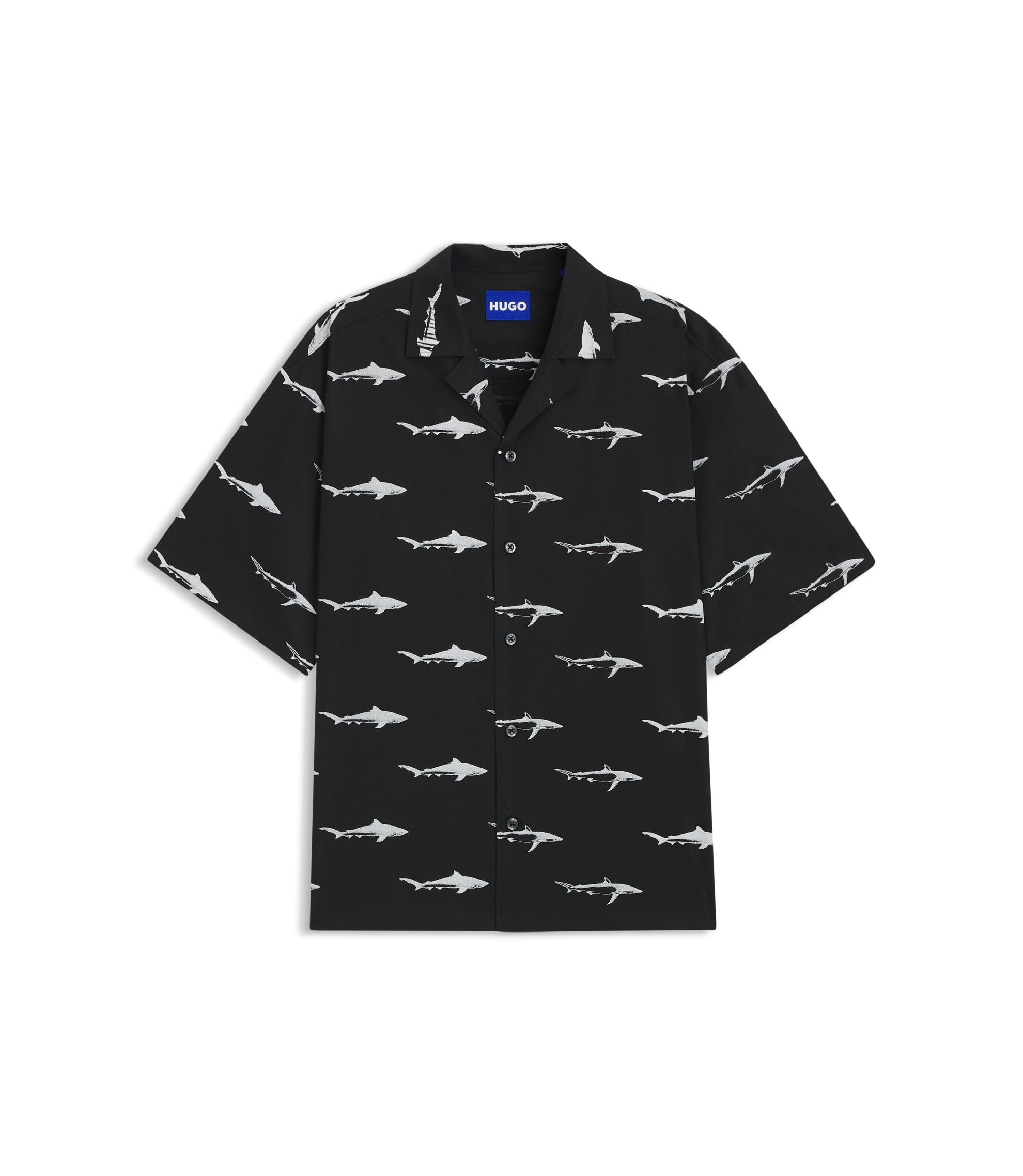 Hugo Printed Relaxed Fit Shirt In Cotton Poplin Black