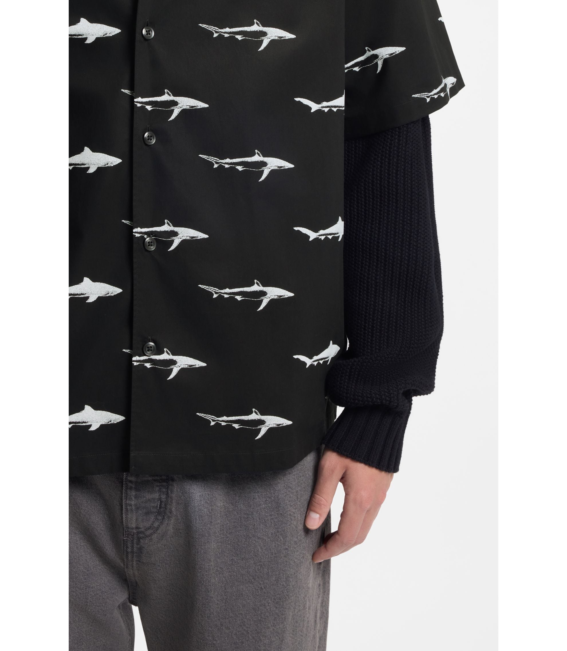 Hugo Printed Relaxed Fit Shirt In Cotton Poplin Black