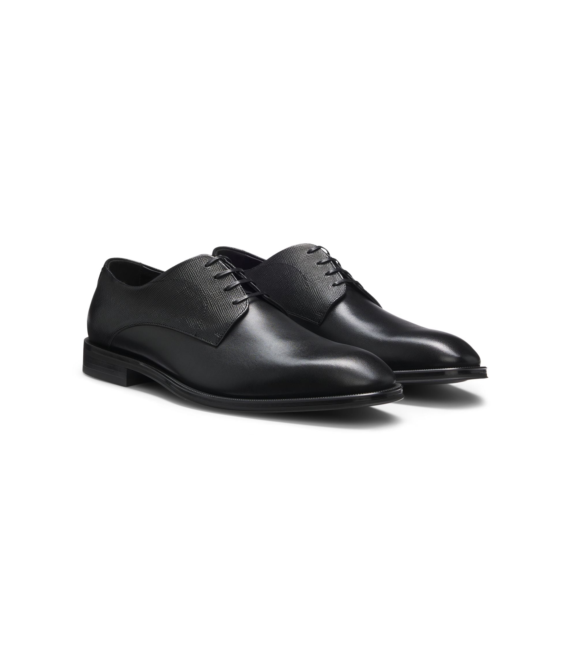 Boss Derby Shoes In Textured And Smooth Leather Black Black