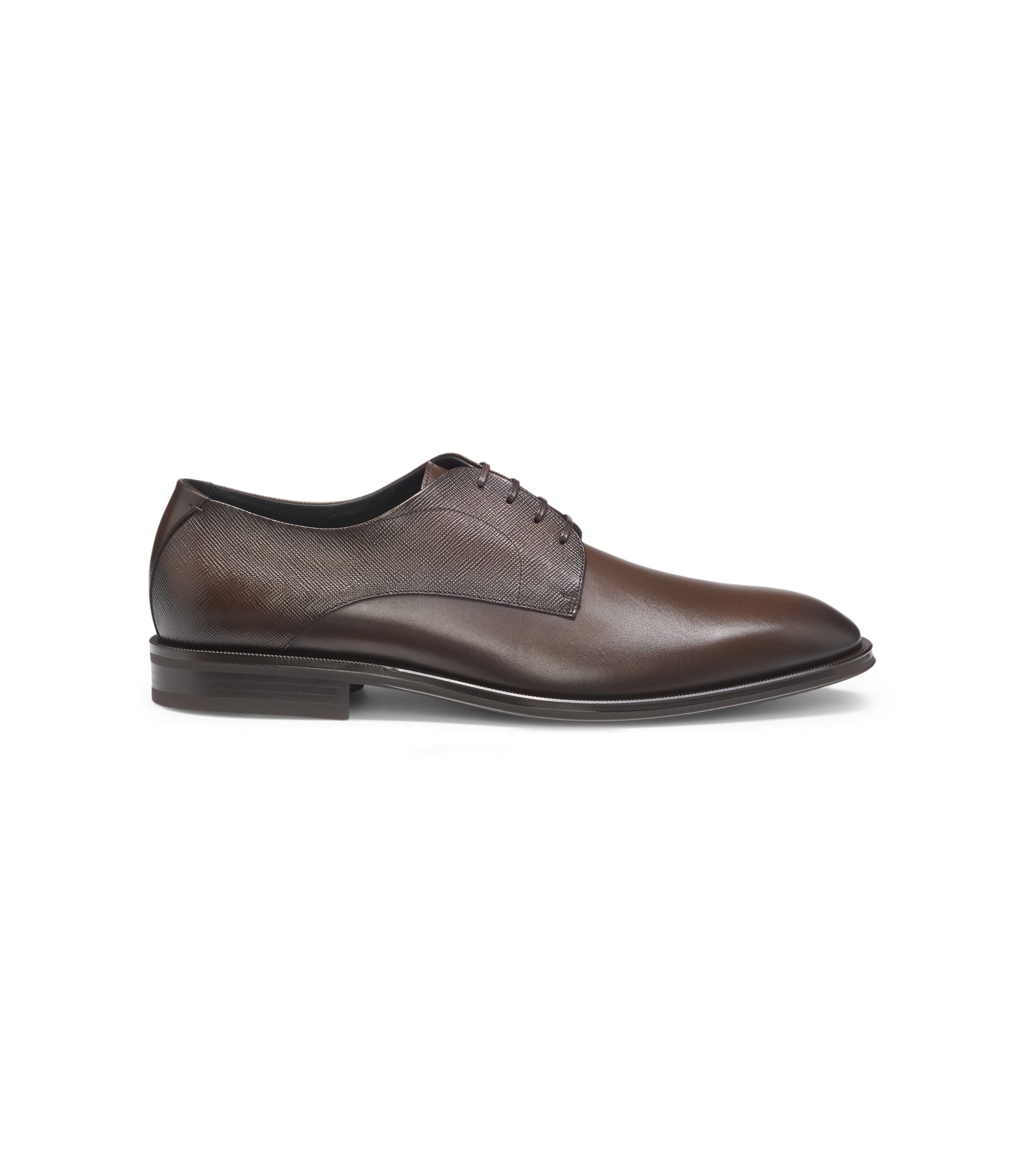 Boss Derby Shoes In Textured And Smooth Leather Dark Brown Dark Brown