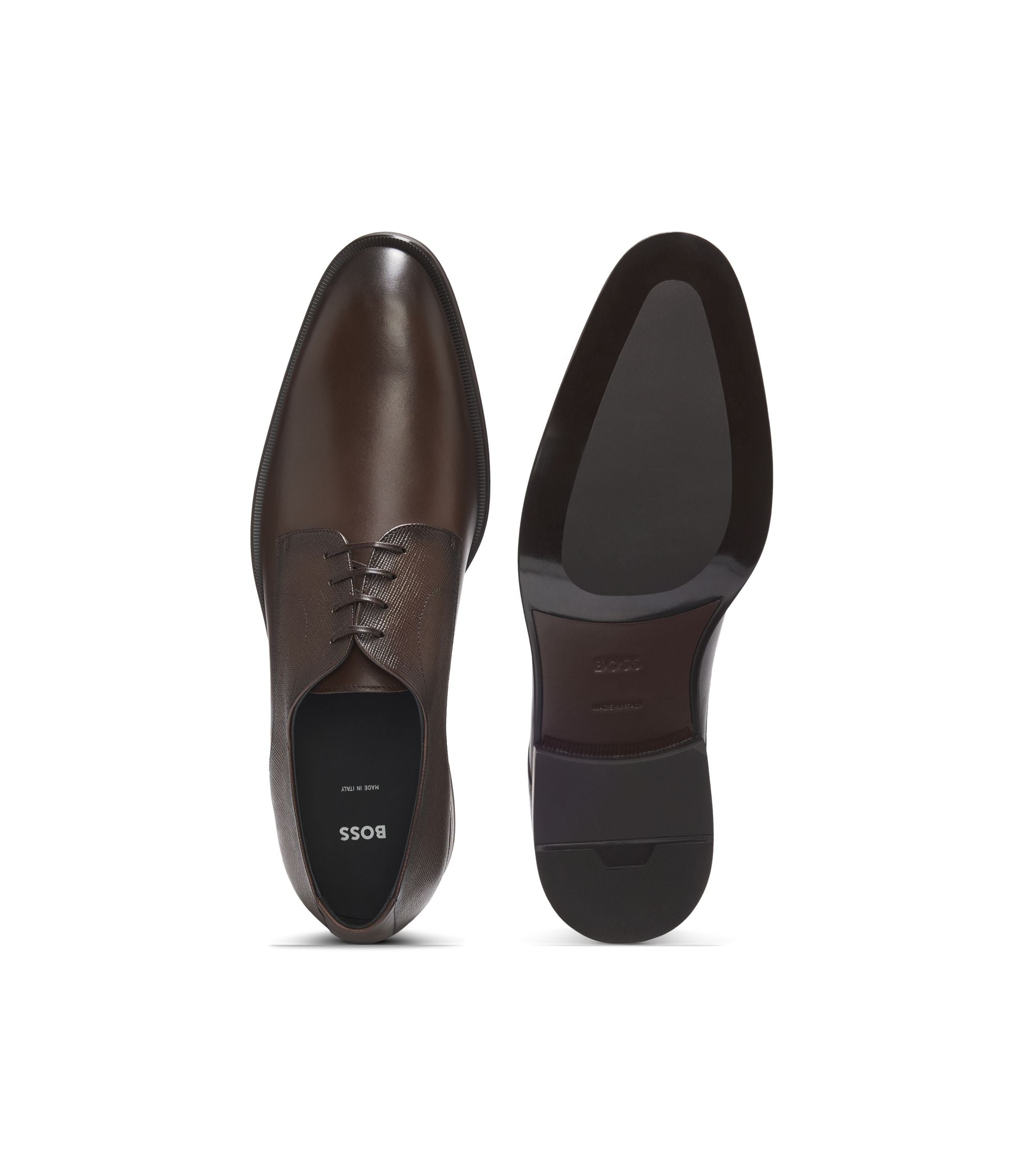 Boss Derby Shoes In Textured And Smooth Leather Dark Brown Dark Brown