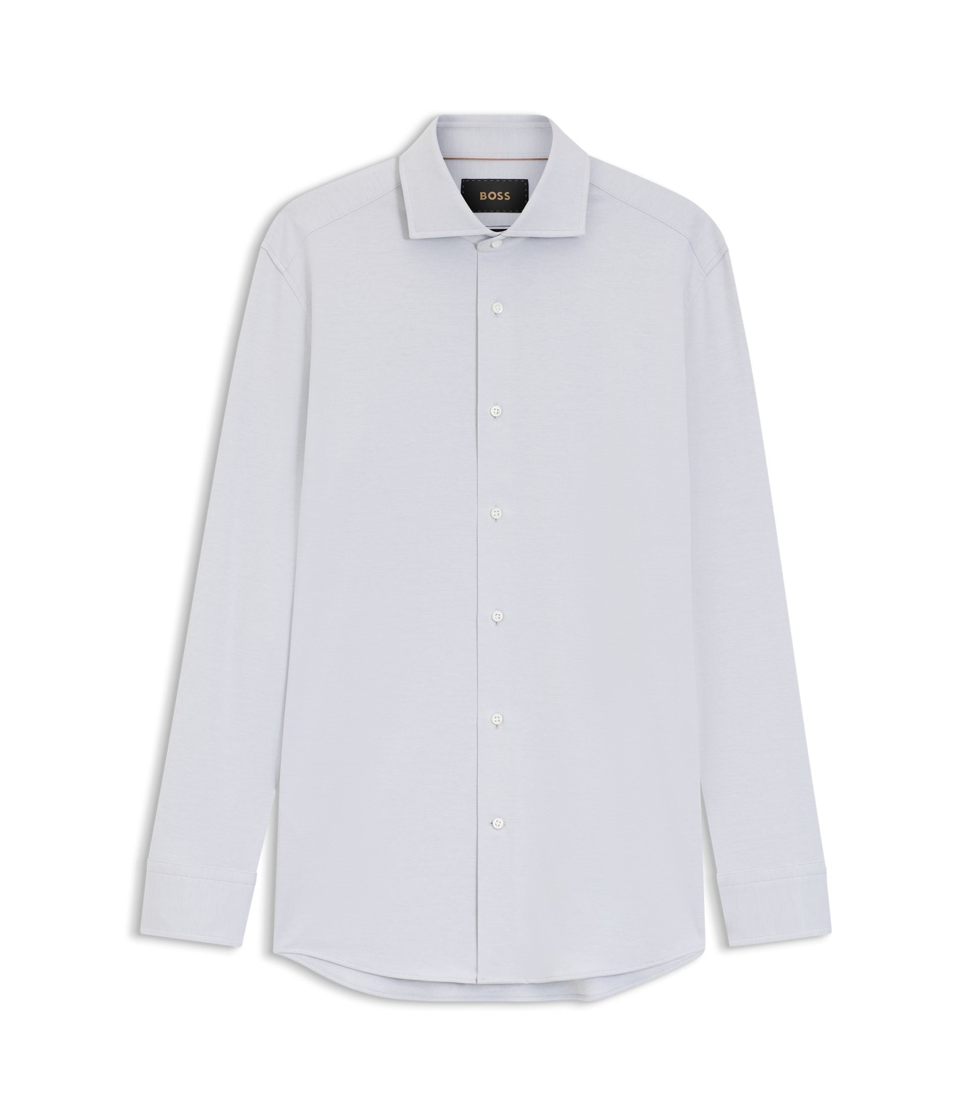 Boss Slim Fit Shirt In A Wrinkle Resistant Cotton Blend Silver
