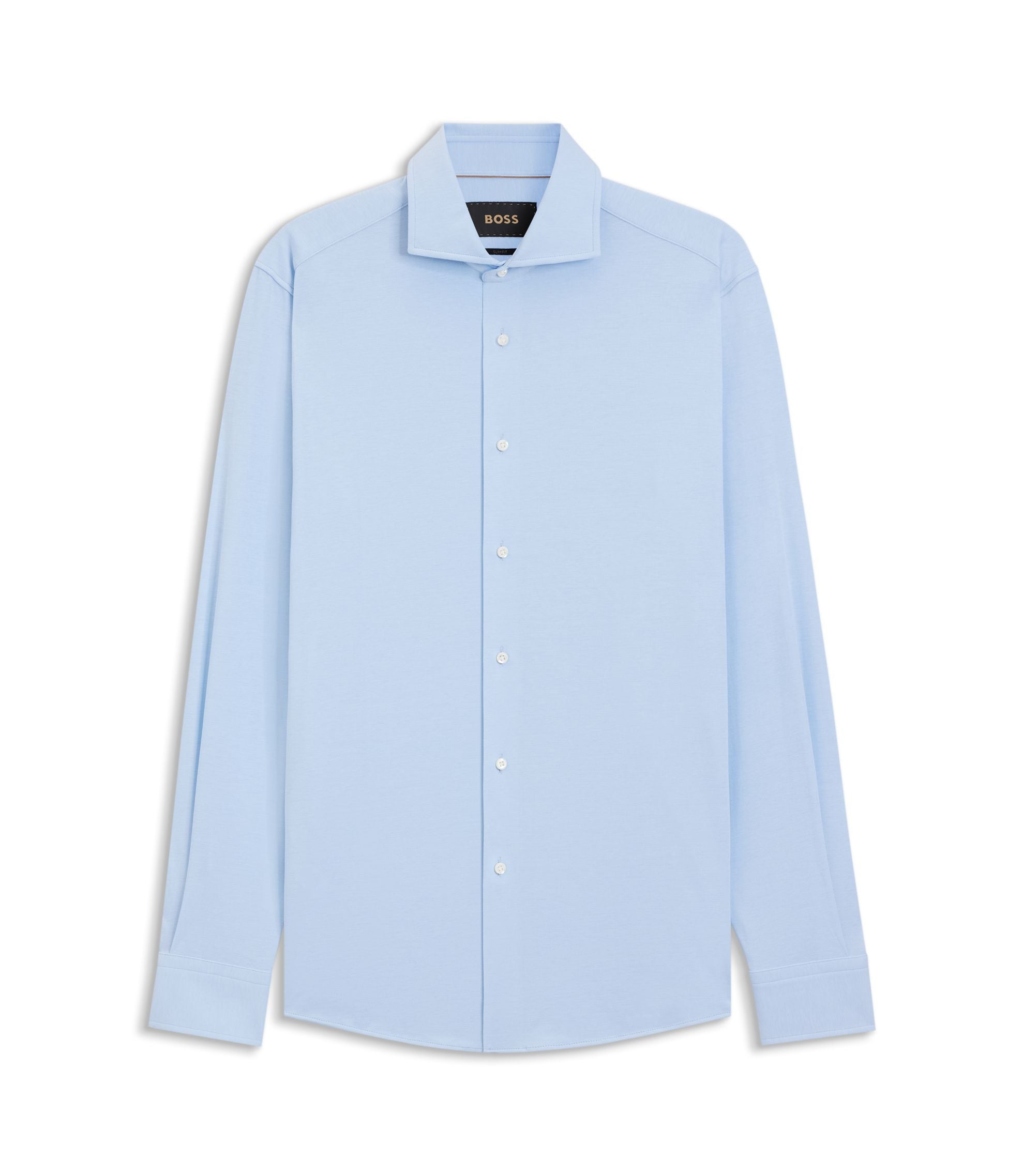 Boss Slim Fit Shirt In A Wrinkle Resistant Cotton Blend Light Blue