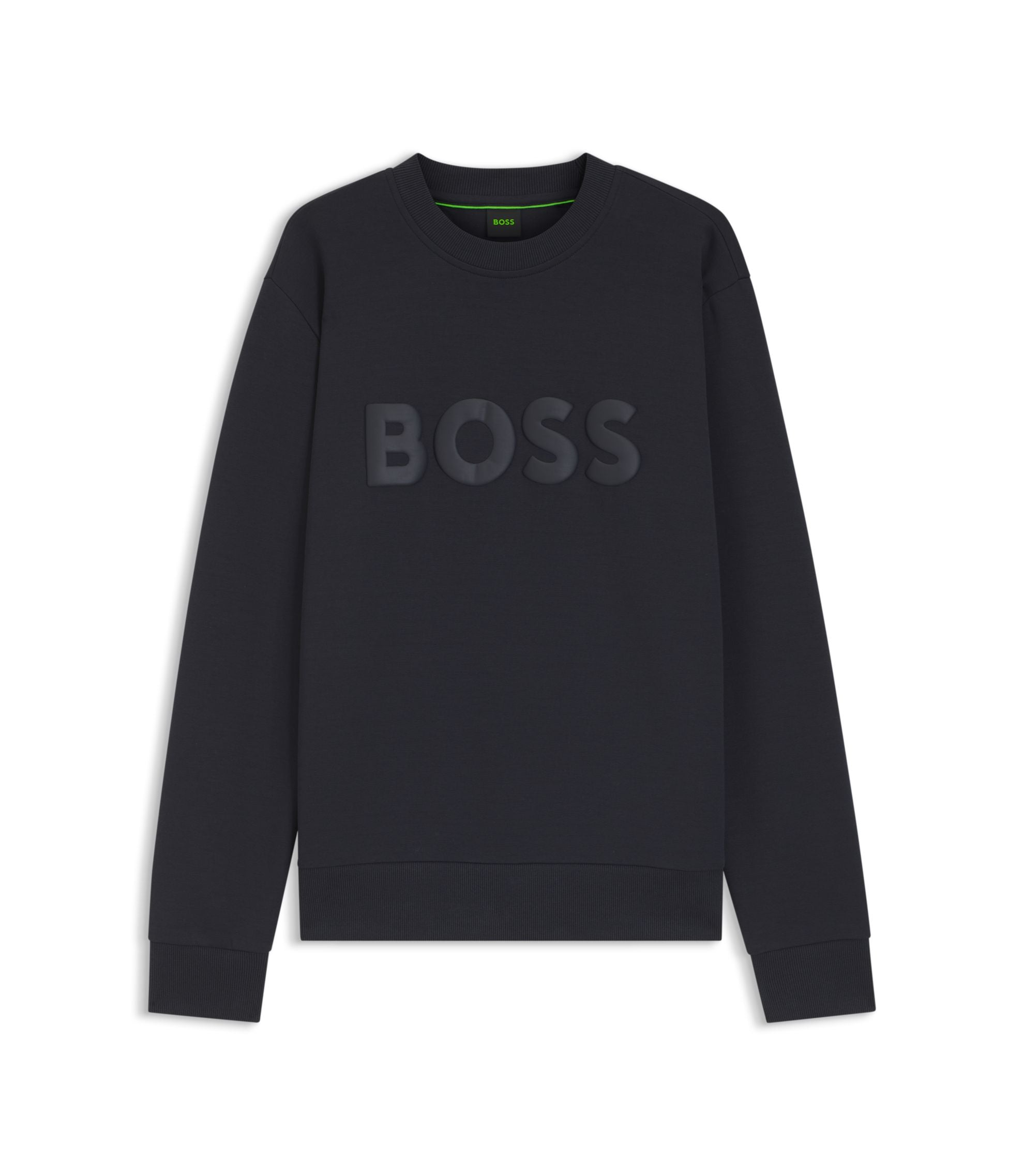 Boss Tonal Logo Sweatshirt In Stretch Cotton Dark Blue