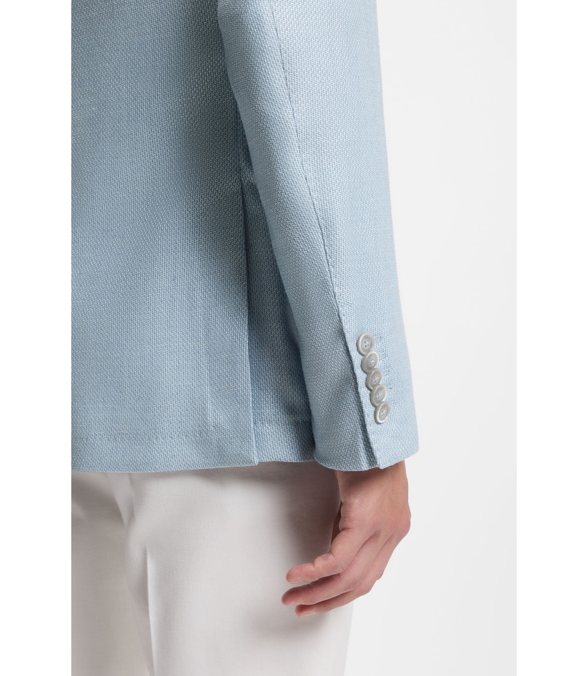 Boss Slim Fit Jacket In Wool Silk And Linen Light Blue