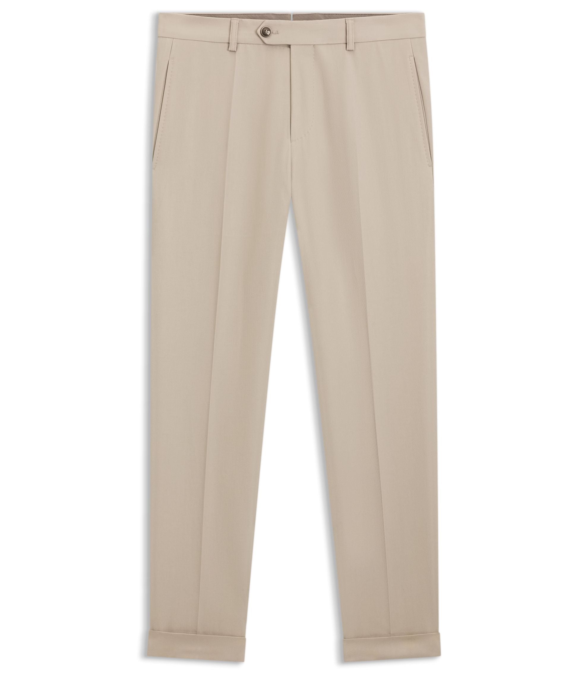 Boss Tapered Fit Trousers In Virgin Wool And Cotton Khaki