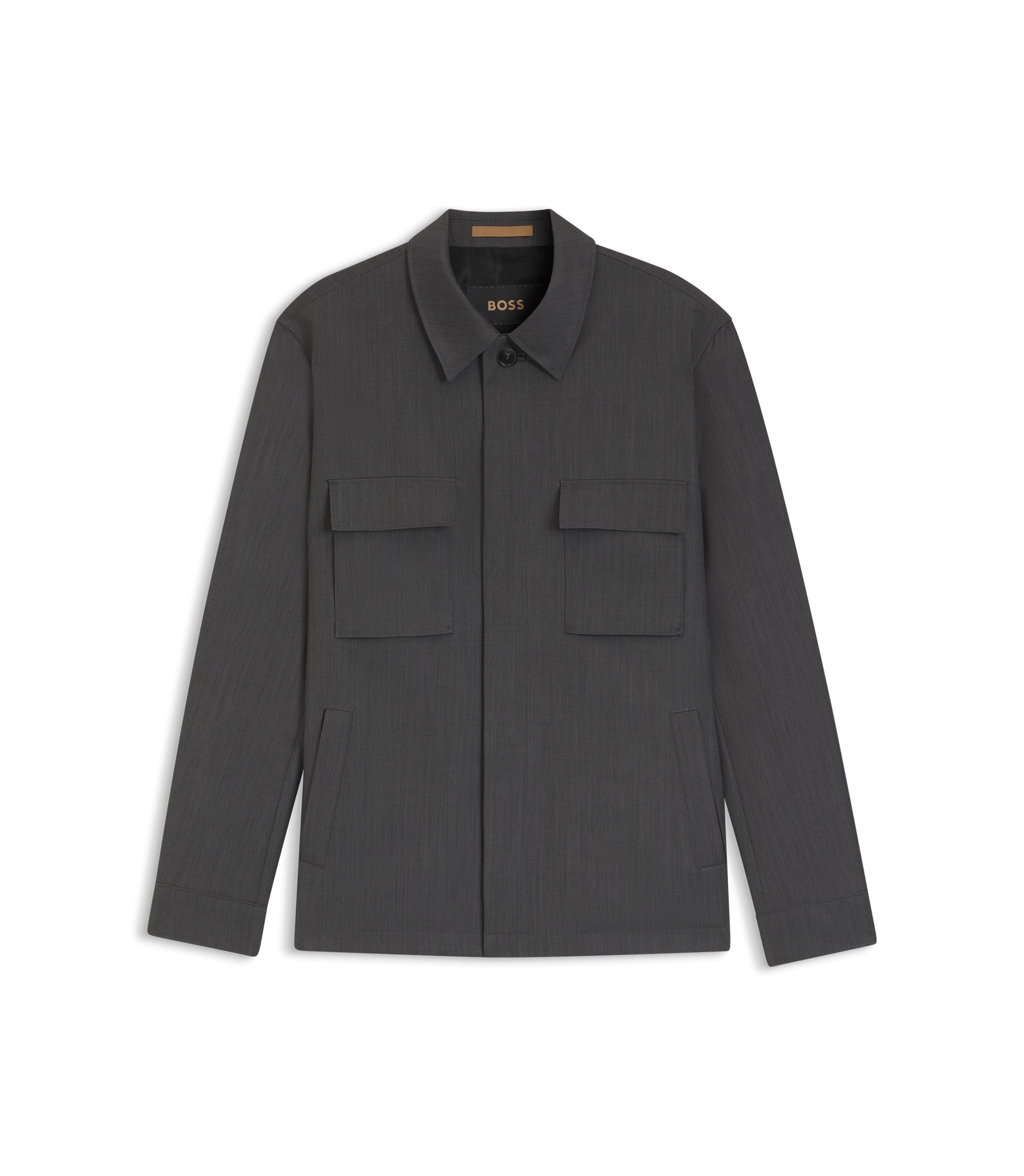 Boss Relaxed Fit Overshirt In Water Repellent Wool Black