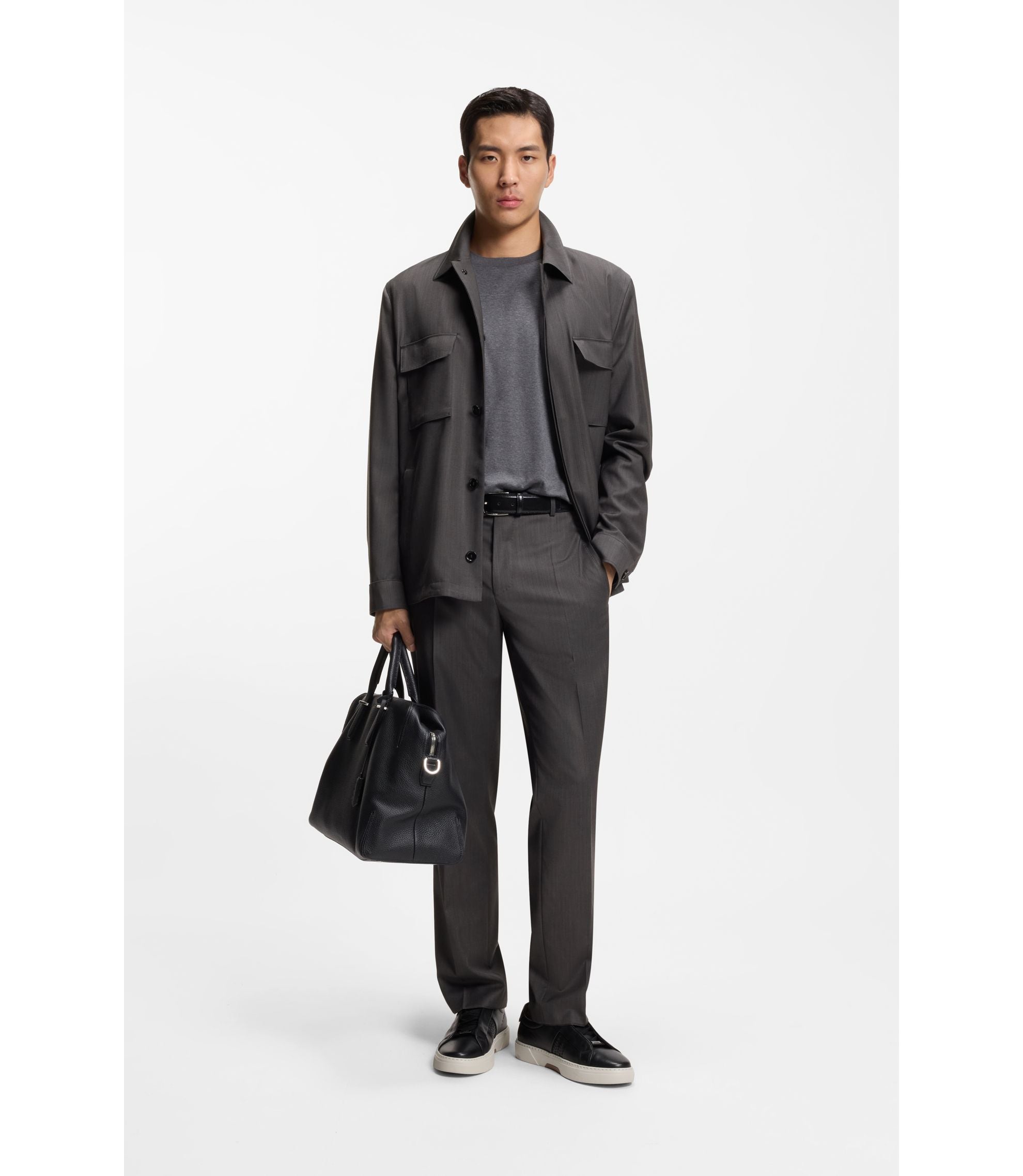 Boss Relaxed Fit Overshirt In Water Repellent Wool Black