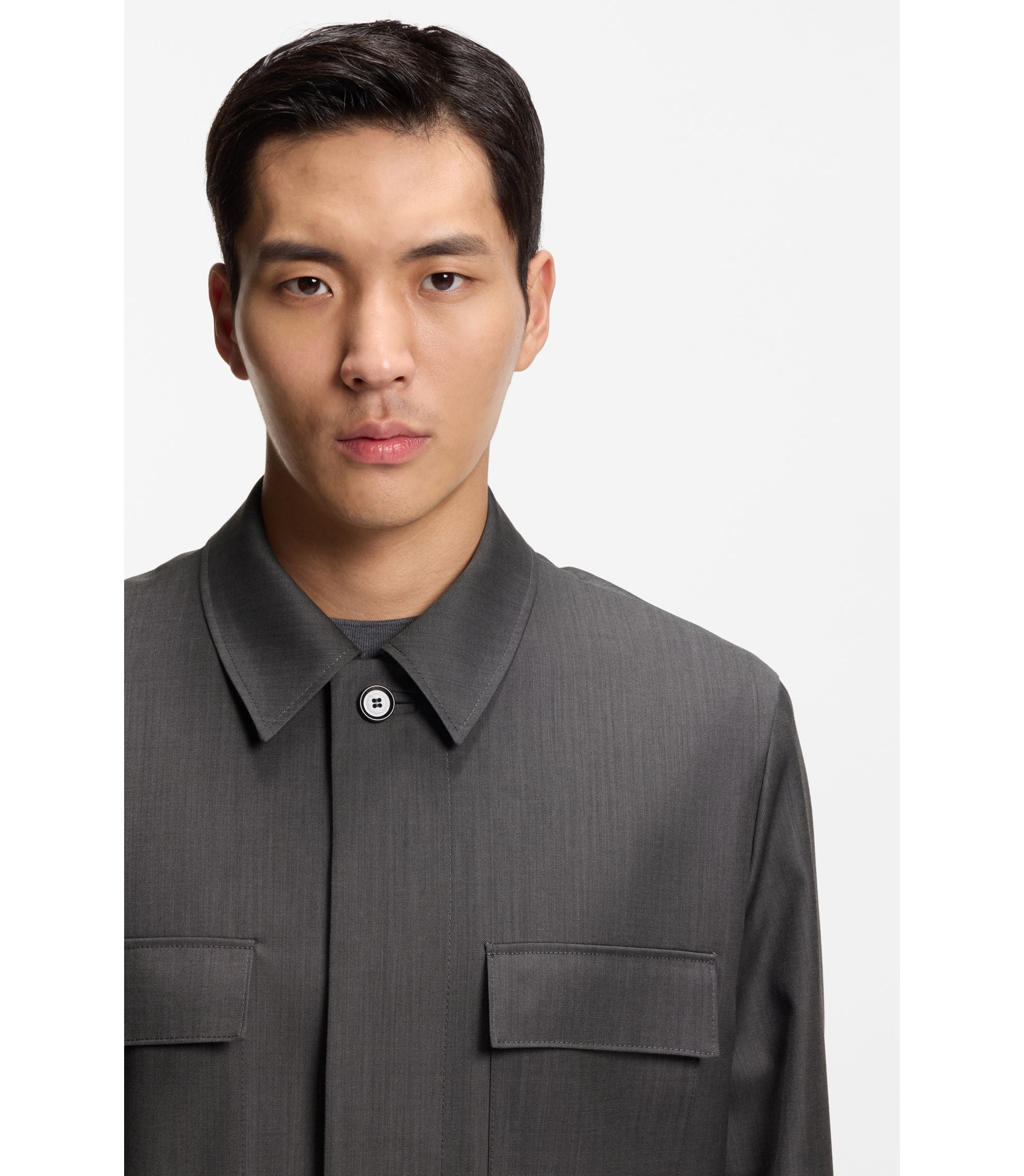 Boss Relaxed Fit Overshirt In Water Repellent Wool Black