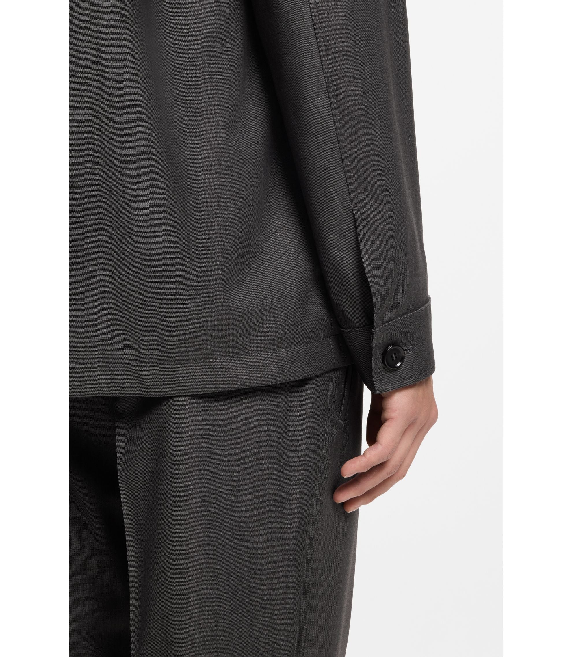Boss Relaxed Fit Overshirt In Water Repellent Wool Black