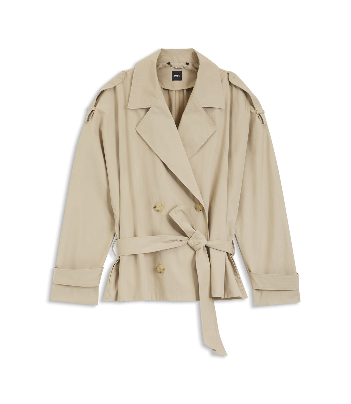 Boss Belted Short Coat In Cotton Poplin Light Beige Women's