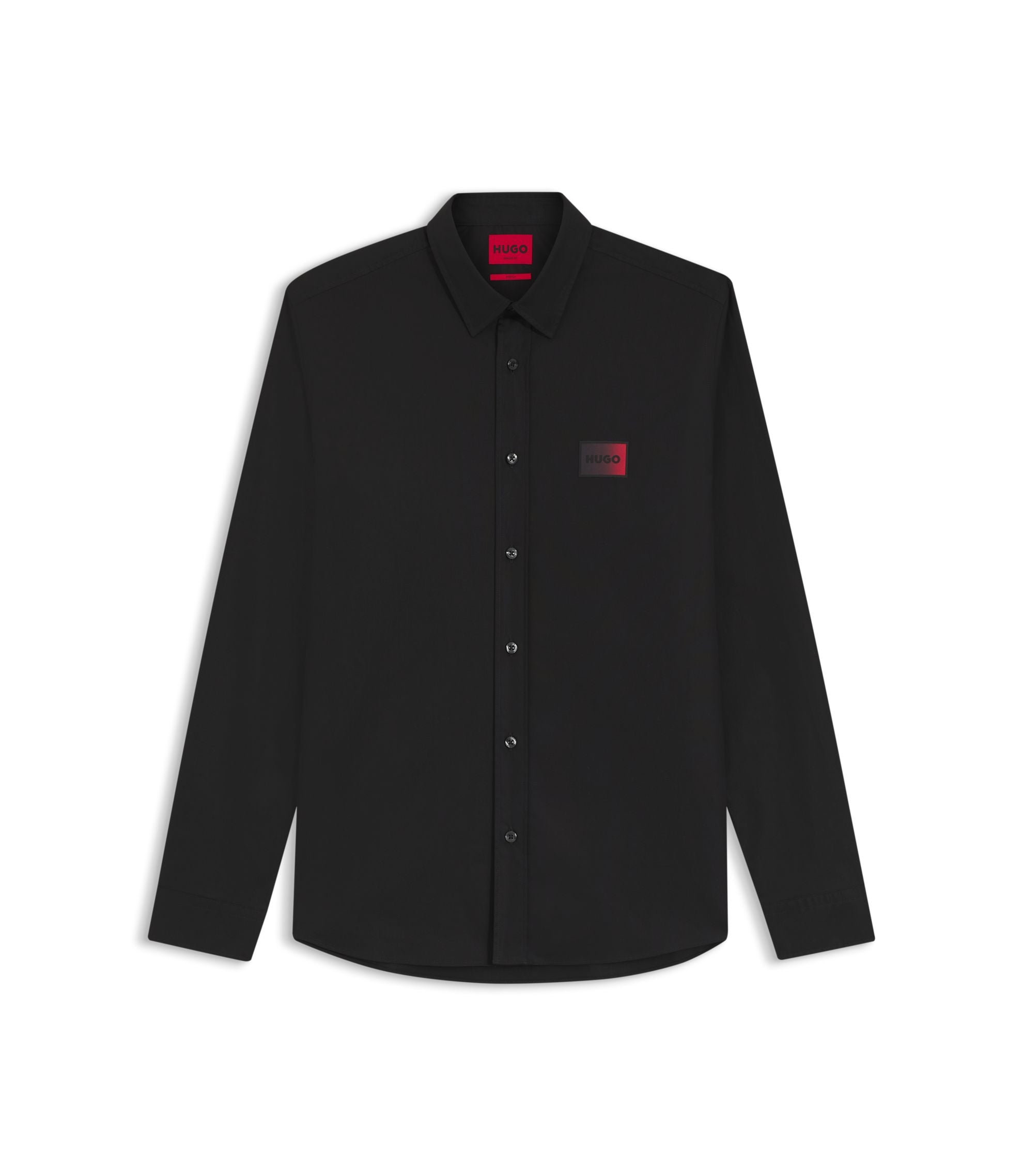 Hugo Relaxed Fit Shirt In Stretch Cotton Canvas Black