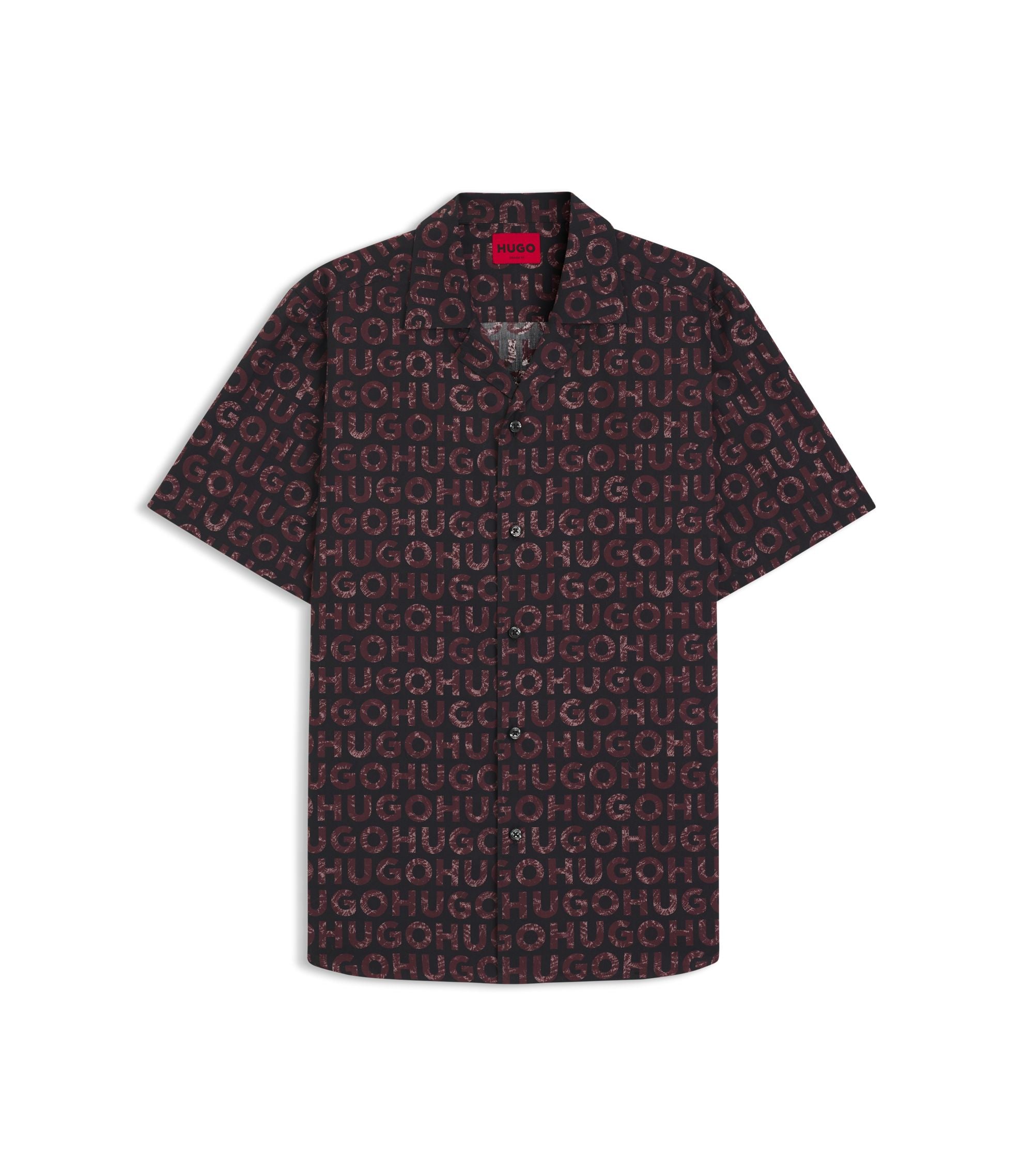 Hugo Printed Relaxed Fit Shirt In Cotton Poplin Light Brown