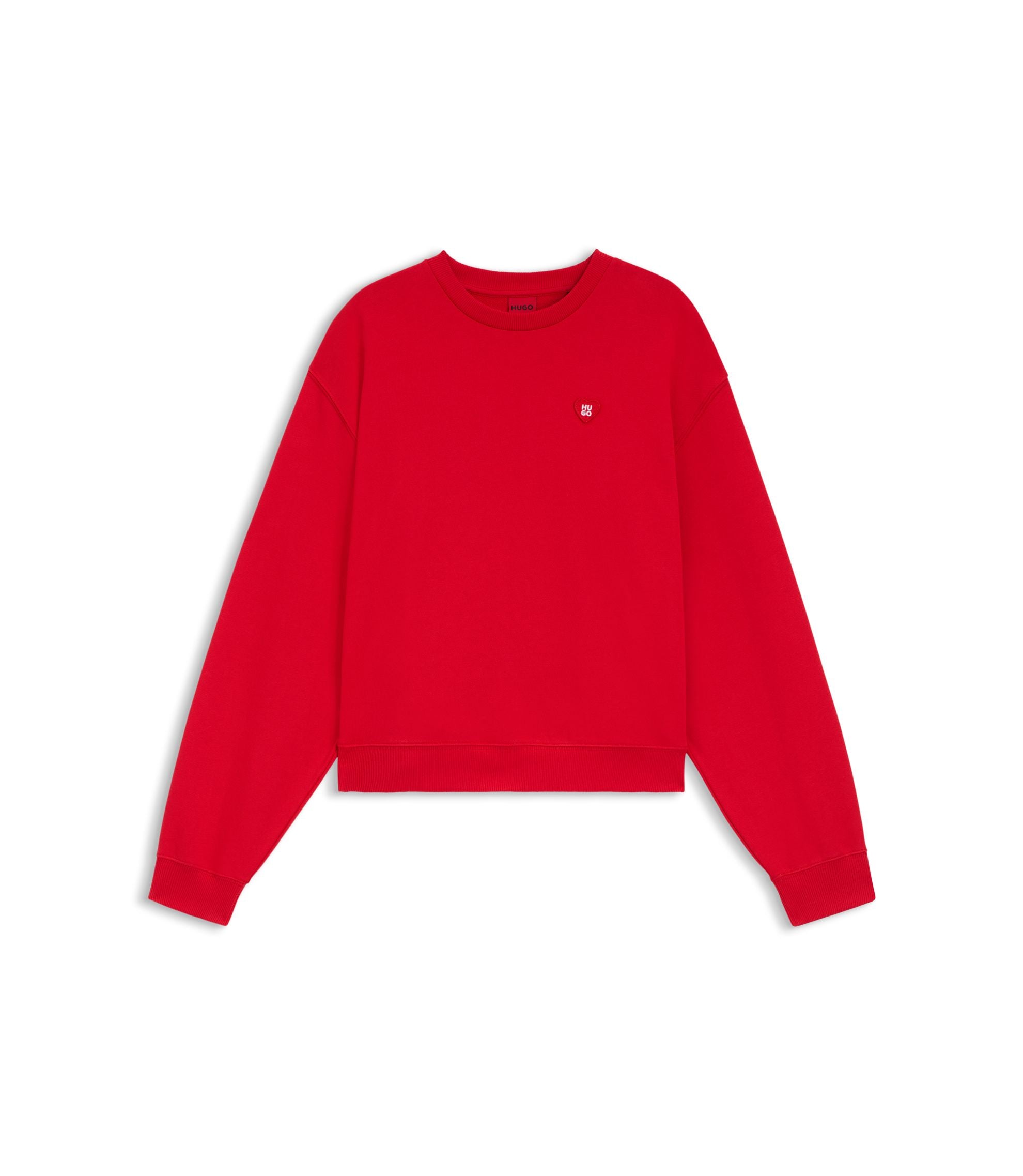 Hugo All Gender Cotton Terry Sweatshirt With Heart Logo Red Women's