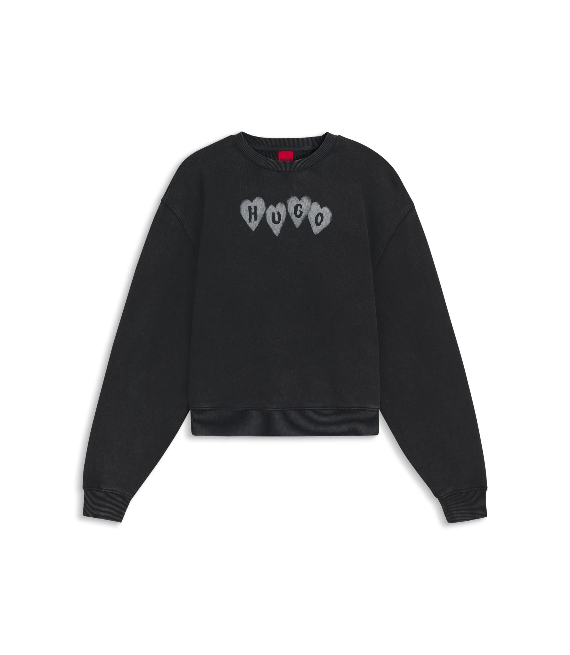 Hugo Heart Logo Sweatshirt In Cotton Terry Black Women's