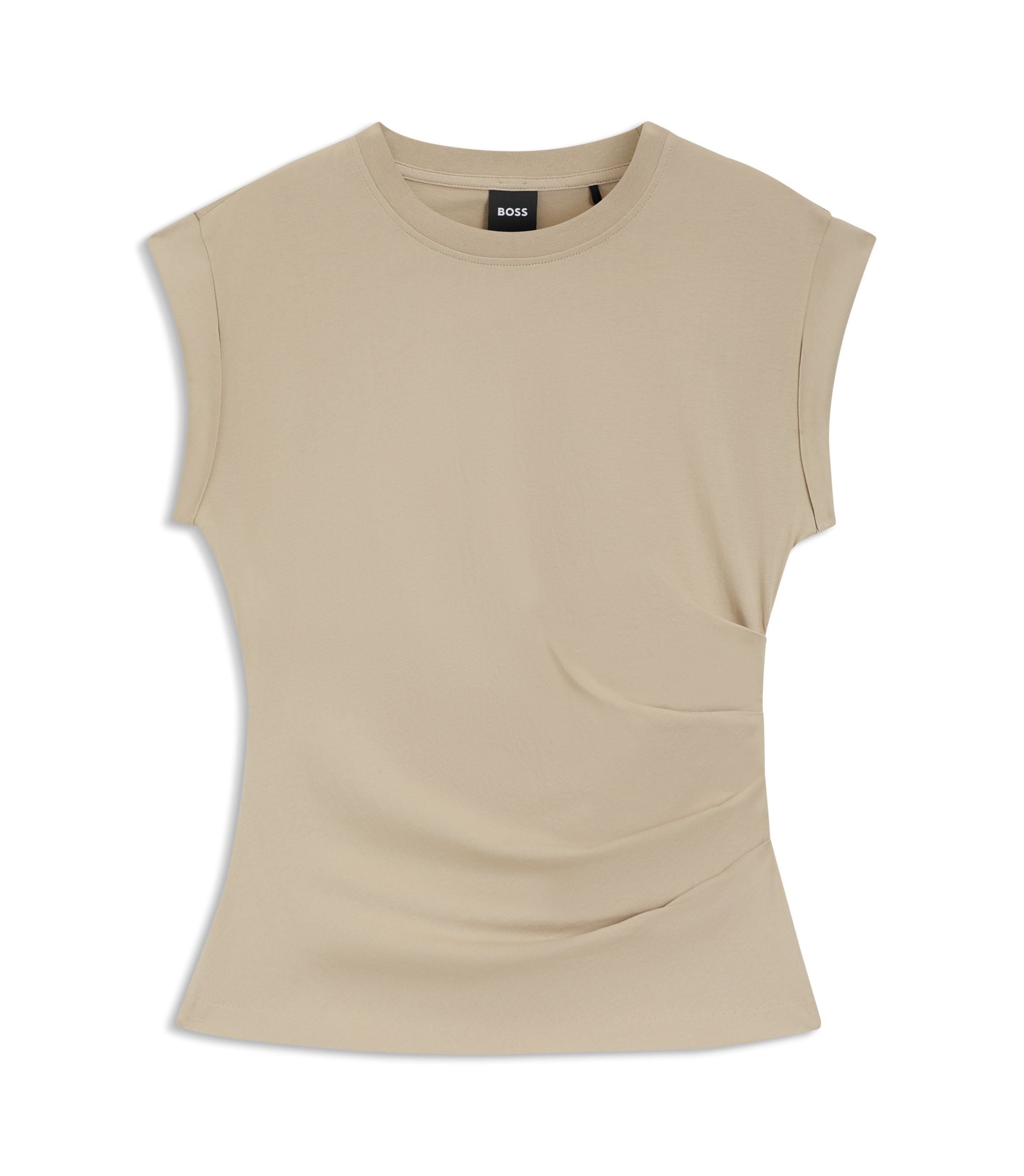 Boss Rolled Cuff Slim Fit T Shirt In Mercerised Cotton Light Beige Women's