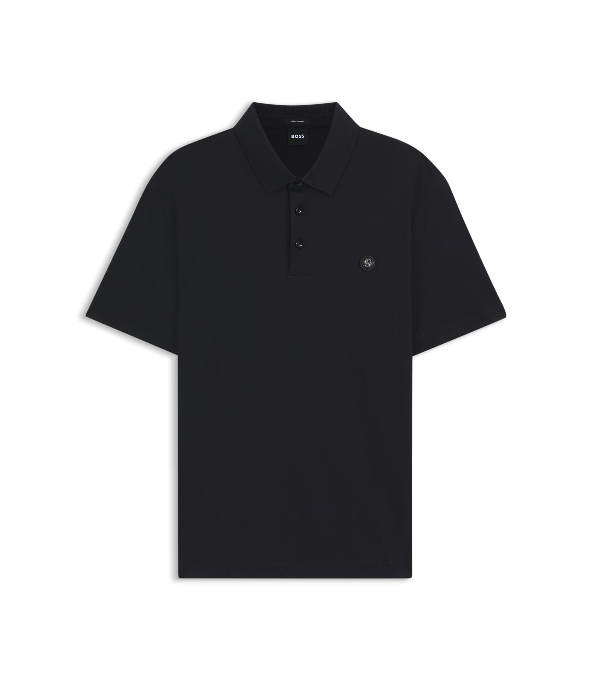 Boss Mercerized Cotton Polo Shirt With Double B Monogram Dark Blue