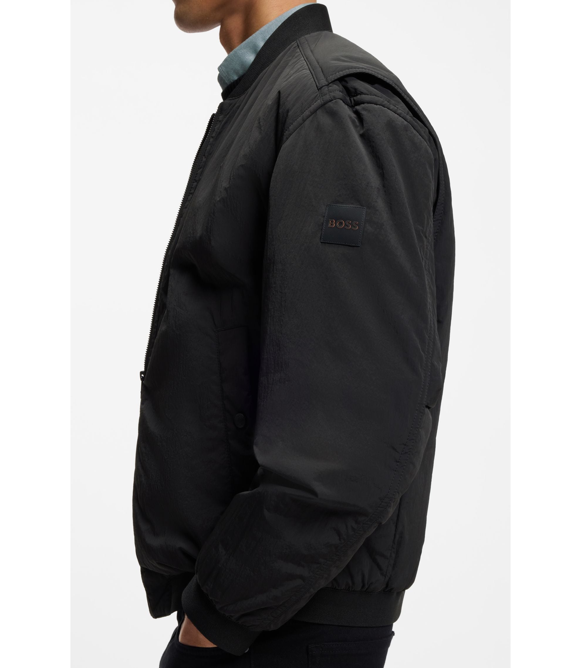 Boss Water Repellent Bomber Jacket In Cotton Touch Fabric Black