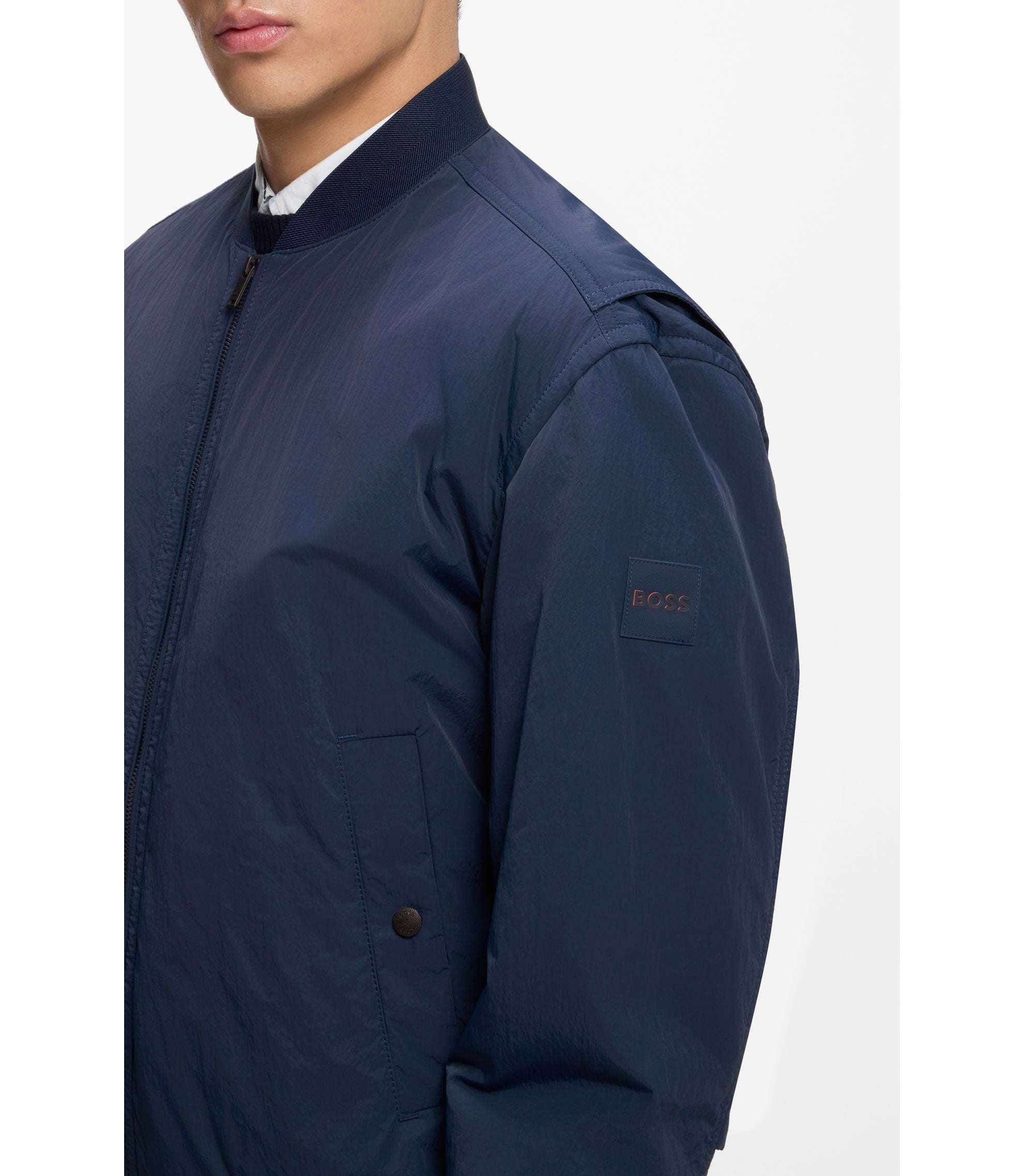 Boss Water Repellent Bomber Jacket In Cotton Touch Fabric Light Blue