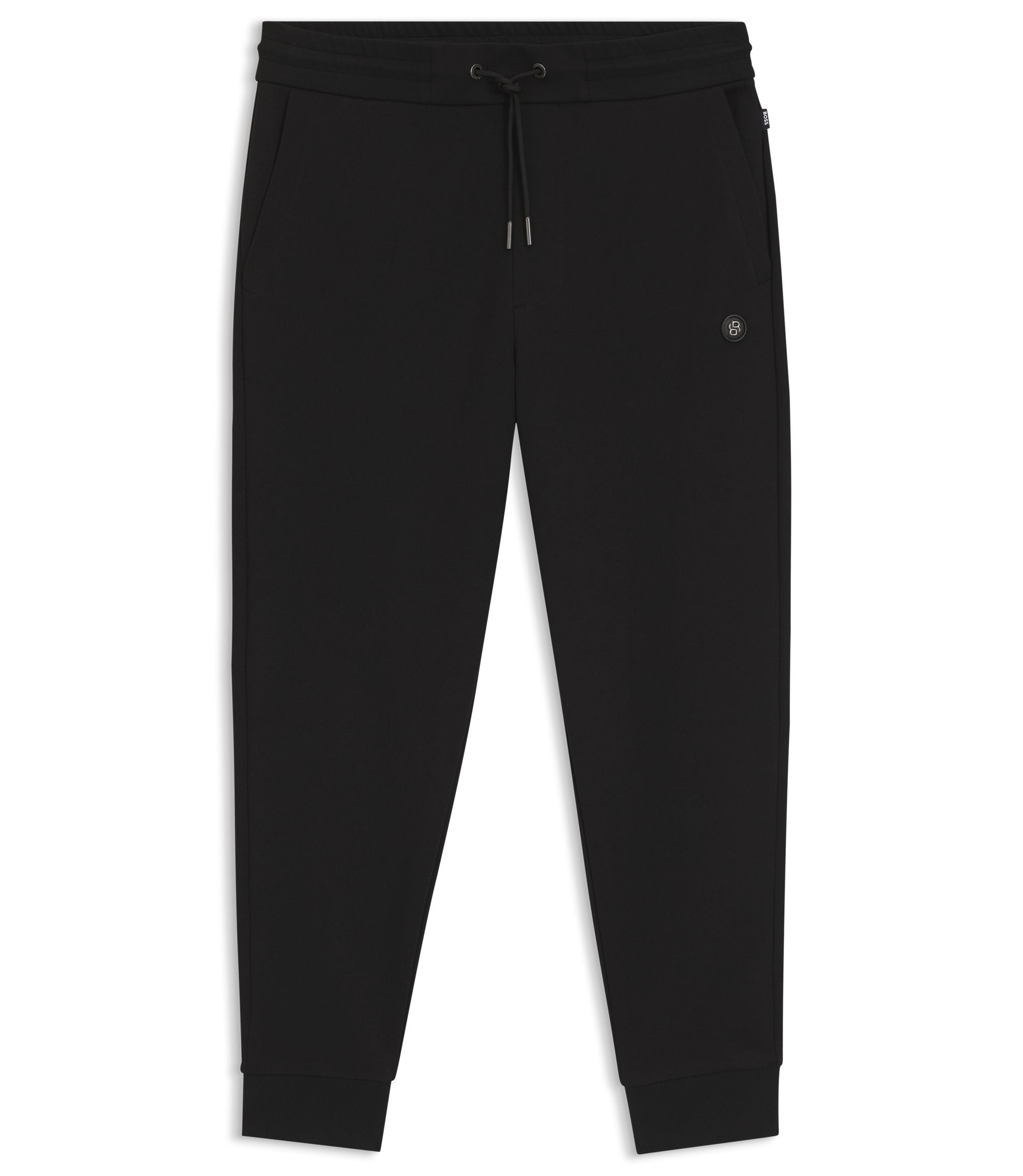 Boss Cotton Blend Track Pants With Double B Monogram Badge Black