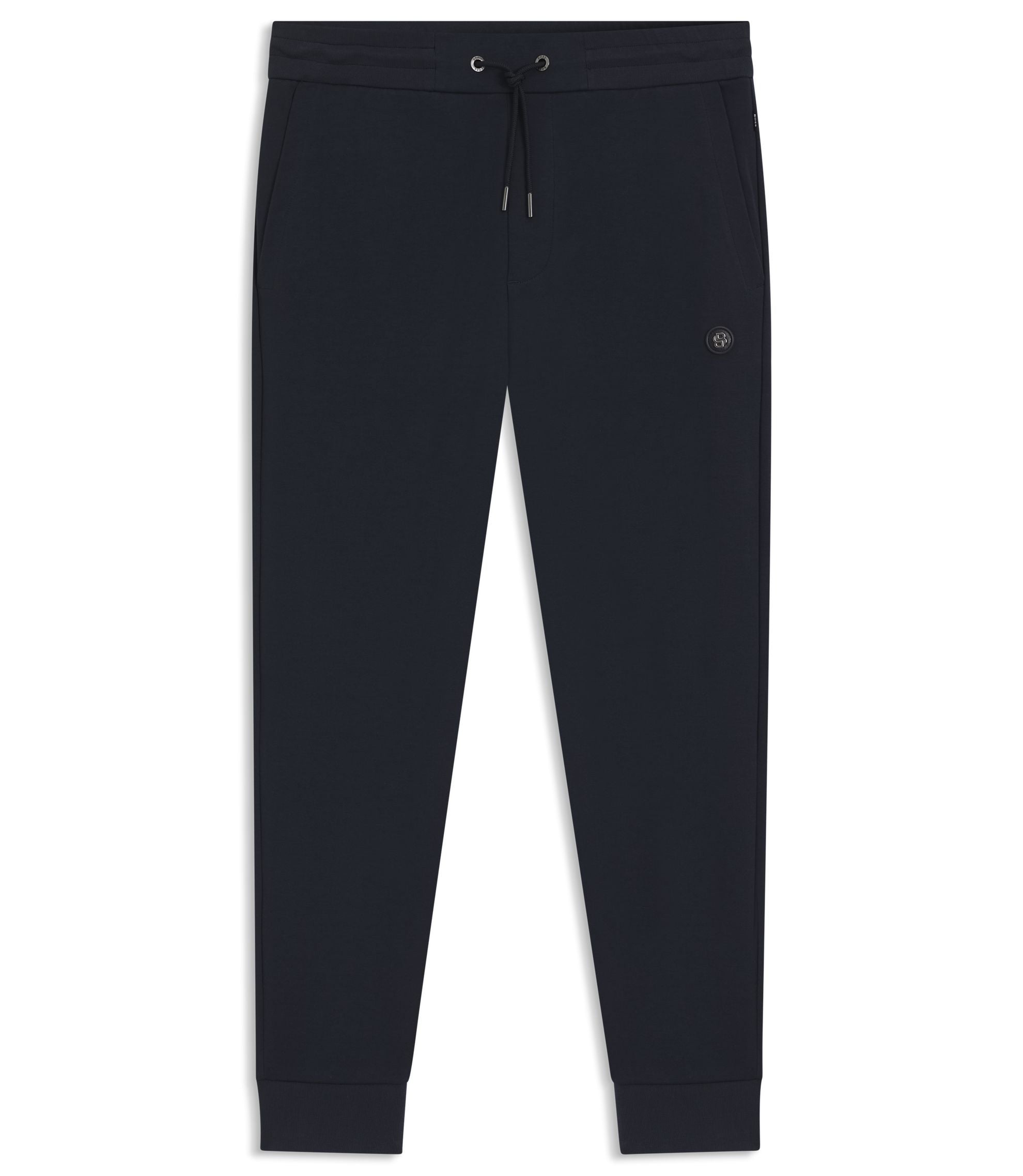 Boss Cotton Blend Track Pants With Double B Monogram Badge Dark Blue