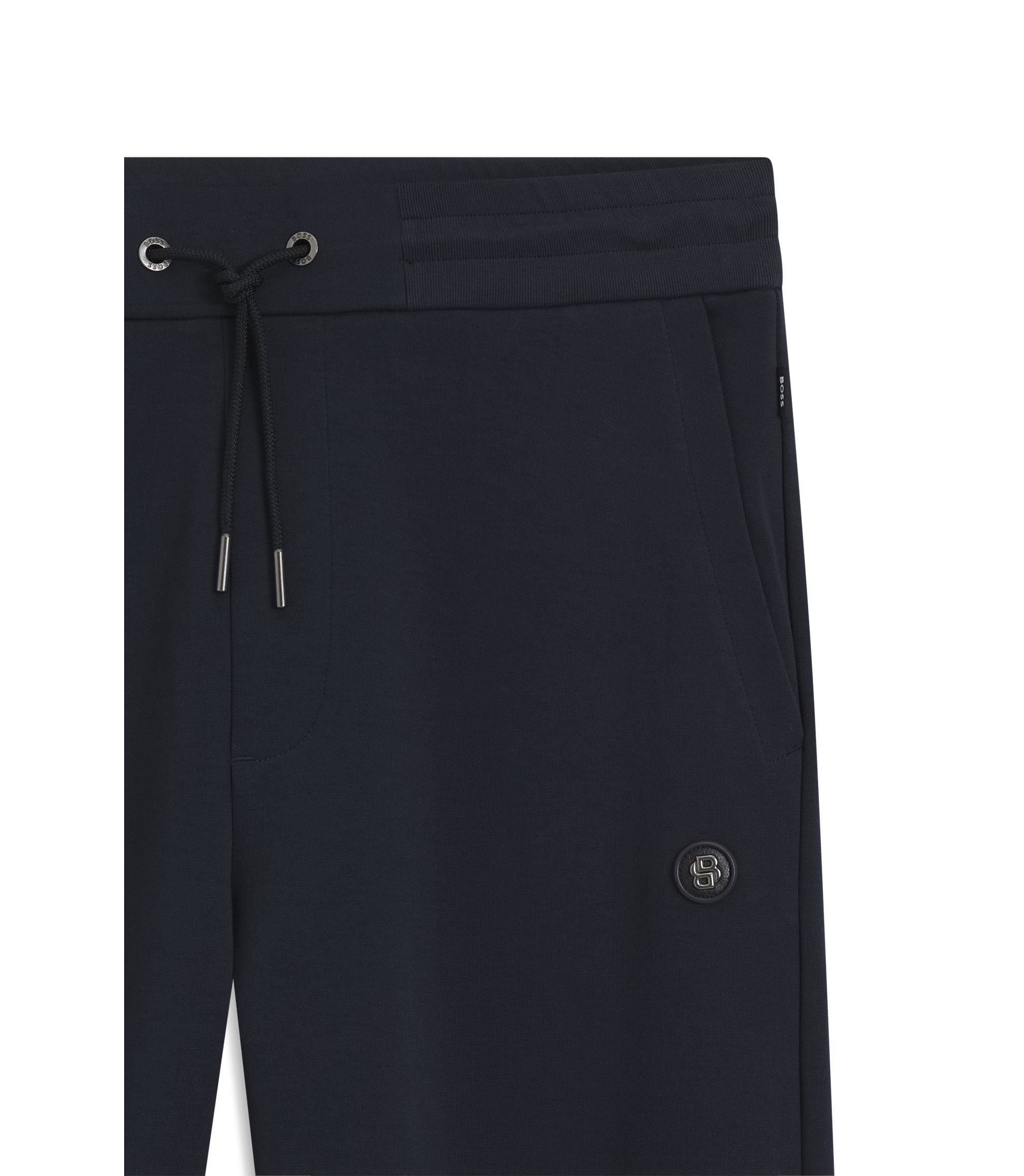 Boss Cotton Blend Track Pants With Double B Monogram Badge Dark Blue