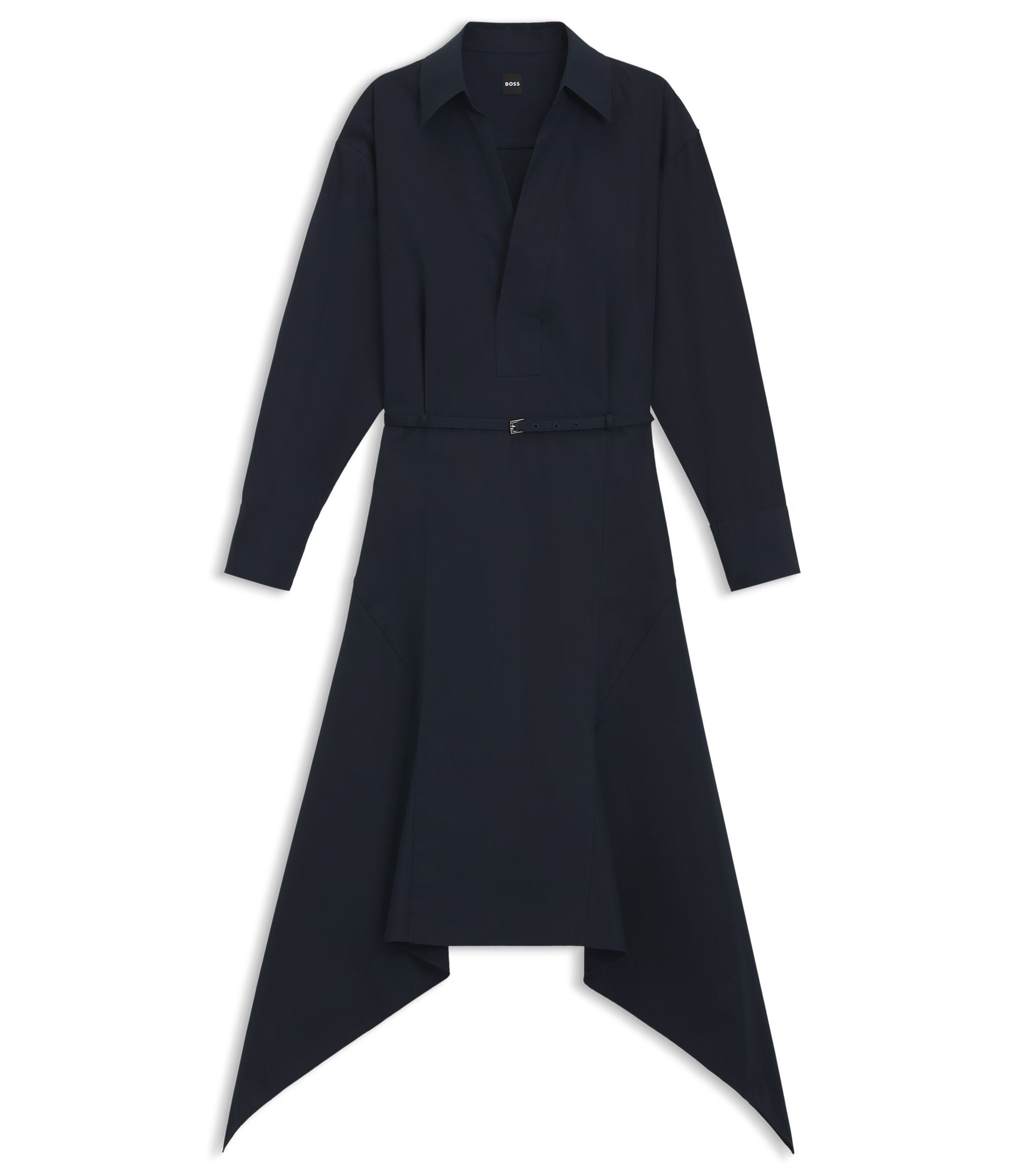 Boss Cotton Poplin Shirt Dress With Belt Dark Blue Women's