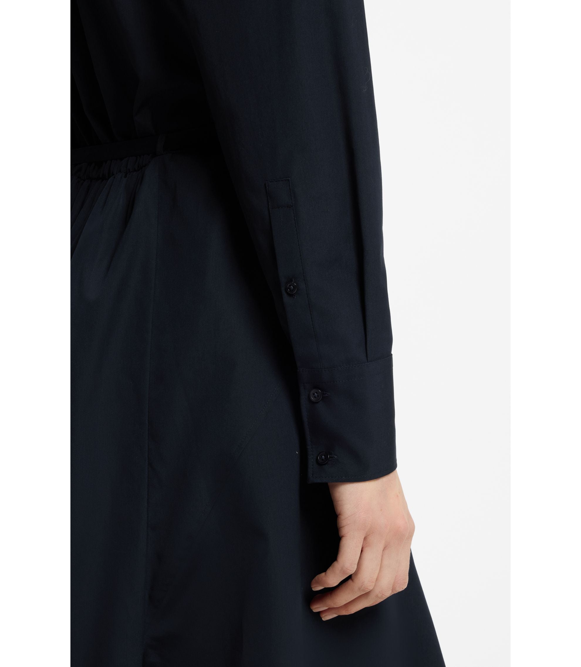 Boss Cotton Poplin Shirt Dress With Belt Dark Blue Women's