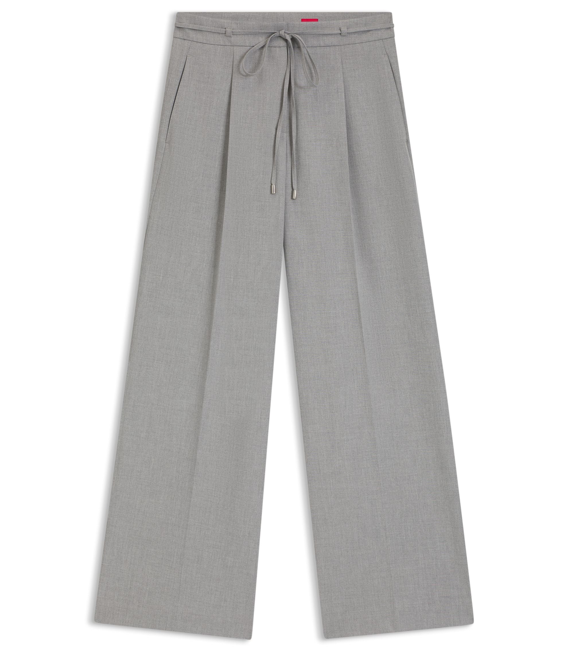 Hugo Regular Fit Trousers With Wide Leg Light Grey Women's
